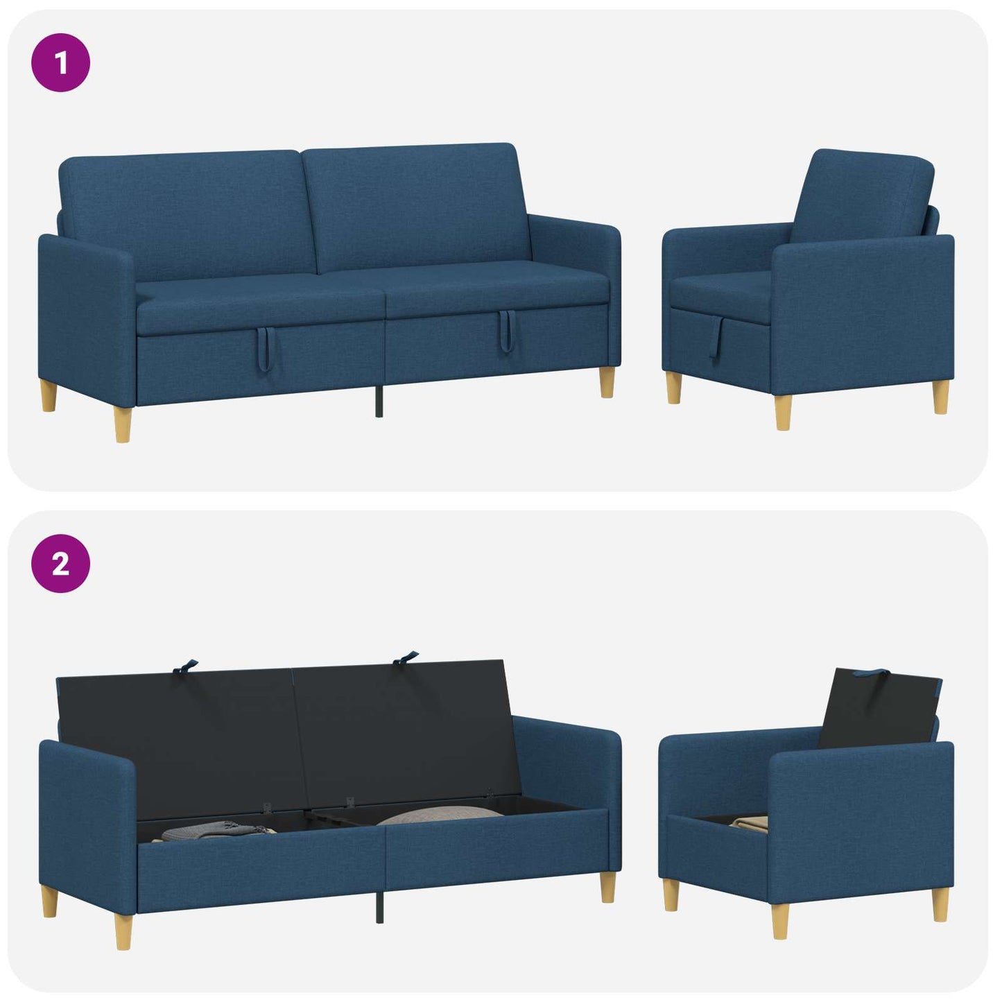 vidaXL Σαλονάκι Σετ Με Αποθηκευτικό Χώρο 2 pcs Μπλε Πολυεστέρας