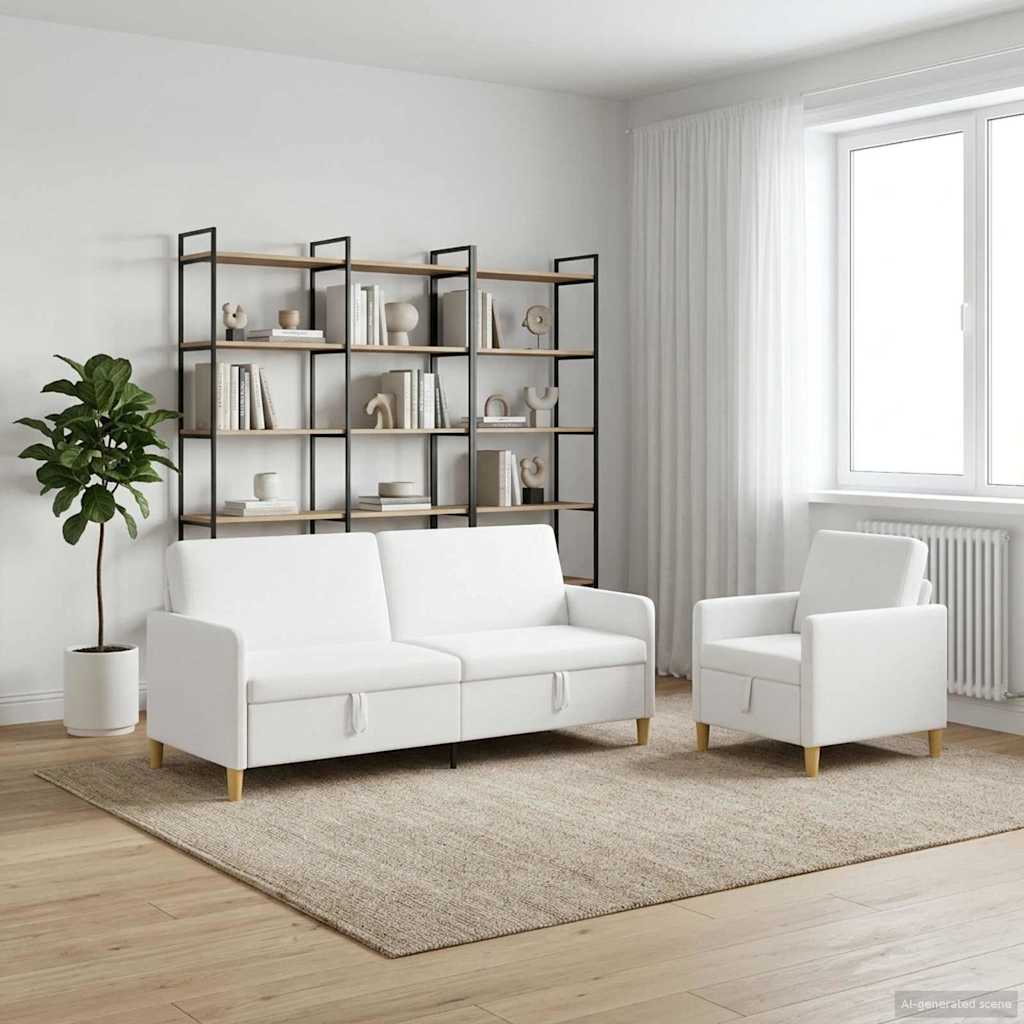 vidaXL Σαλονάκι Σετ Με Αποθηκευτικό Χώρο 2 pcs Λευκό Πολυεστέρας