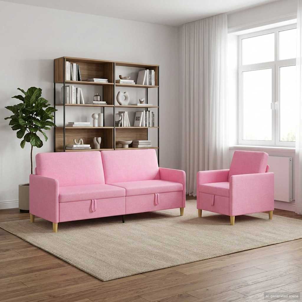 vidaXL Σαλονάκι Σετ Με Αποθηκευτικό Χώρο 2 pcs Ροζ Πολυεστέρας