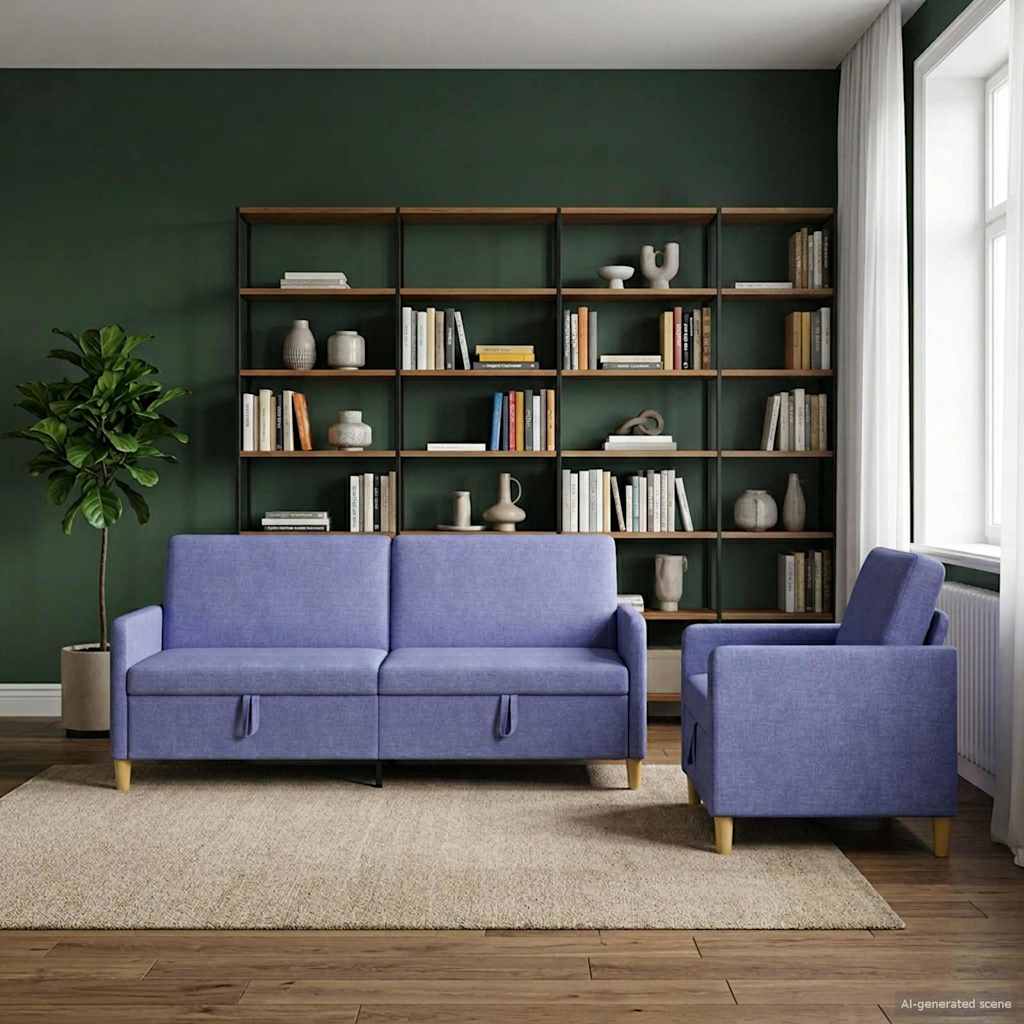 vidaXL Σαλονάκι Σετ Με Αποθηκευτικό Χώρο 2 pcs Μπλε τζην Πολυεστέρας