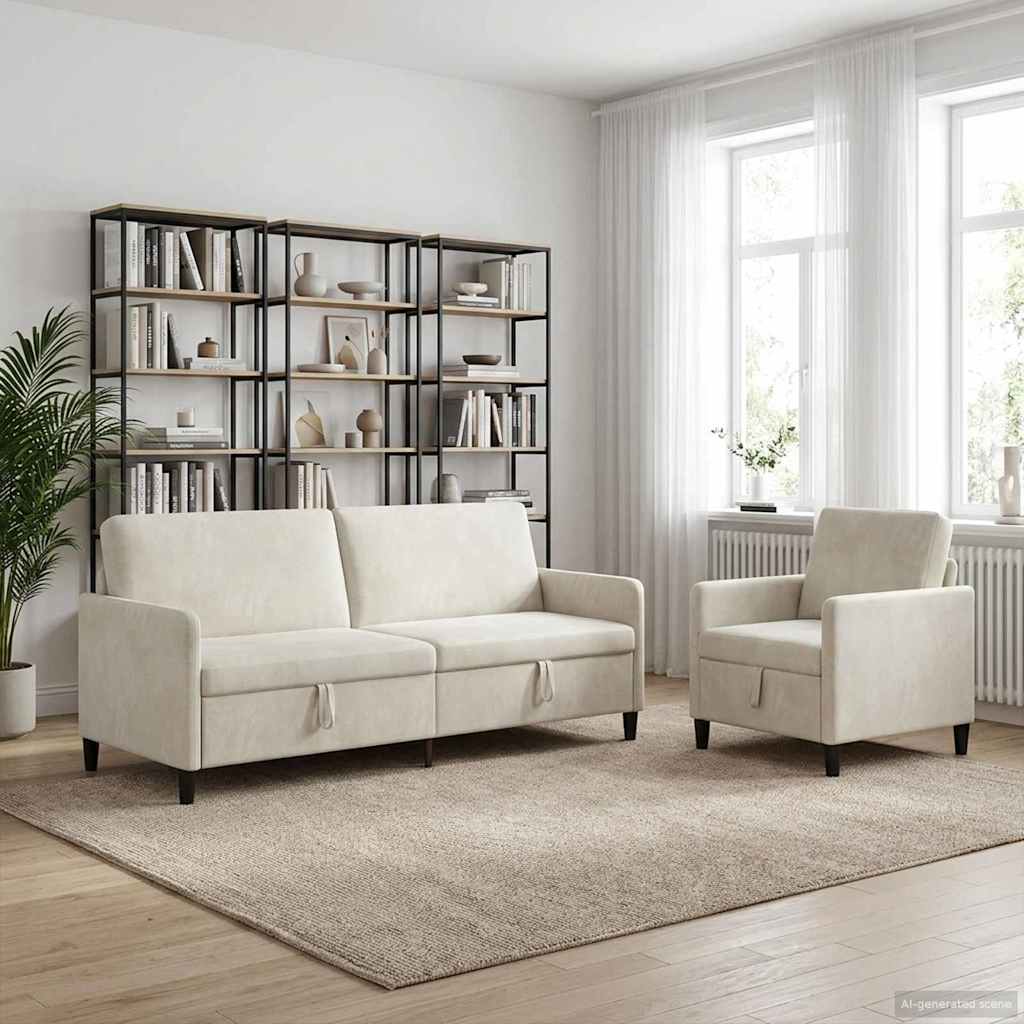 vidaXL Σαλονάκι Σετ Με Αποθηκευτικό Χώρο 2 τμχ. Κρεμ Πολυεστέρας