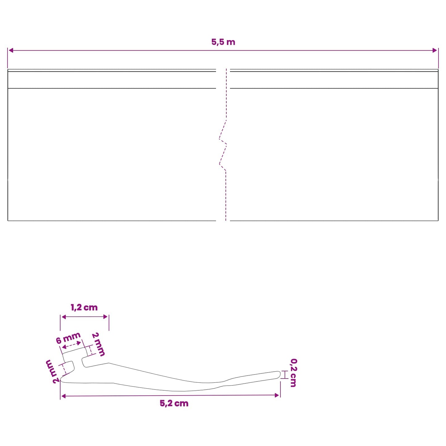vidaXL Σφράγιση Πόρτας Γκαράζ Μαύρο 52 x 2 mm 5,5 μ PVC