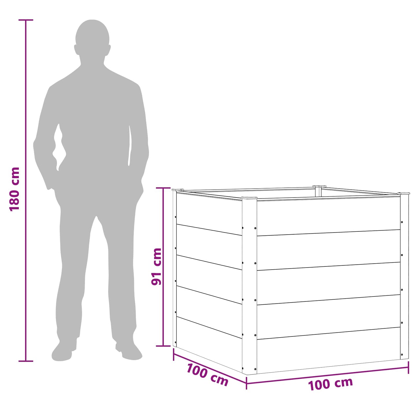 vidaXL Υπερυψωμένη Ζαρντινιέρα Μαύρο 100 x 100 x 91 cm