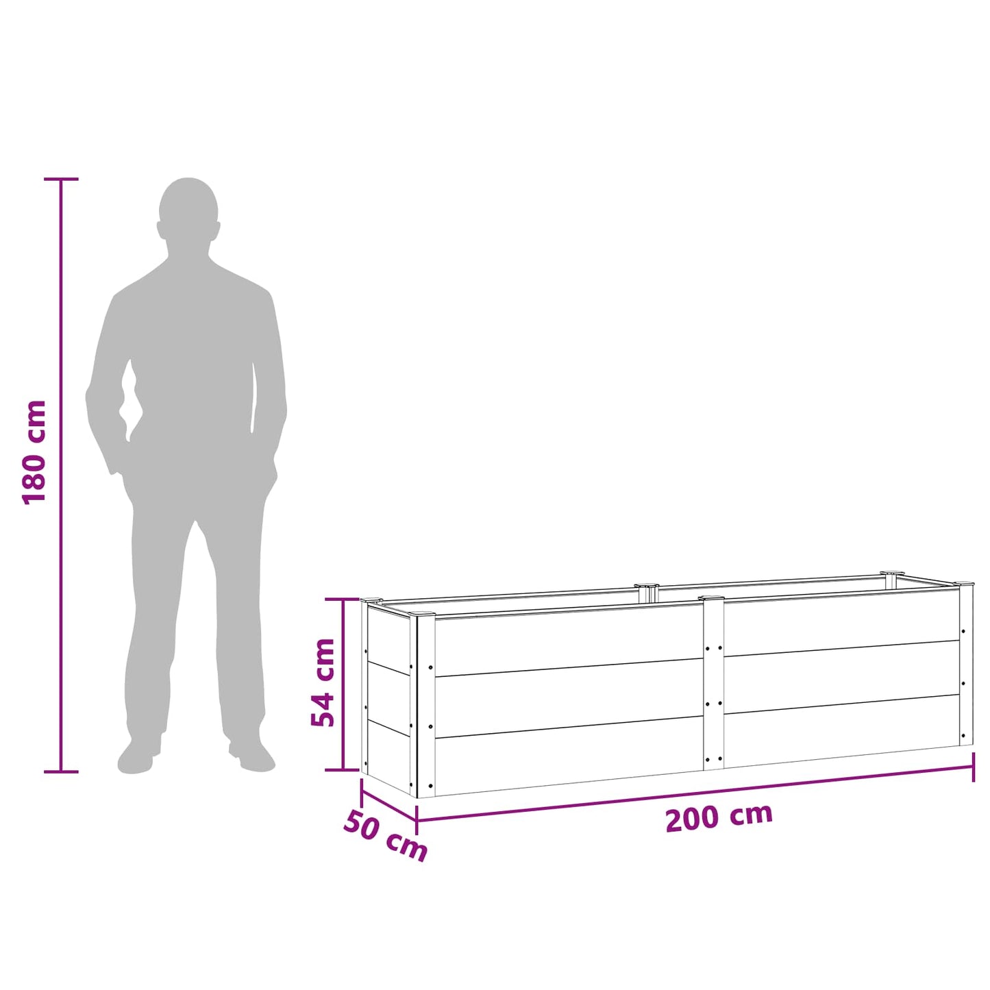 vidaXL Υπερυψωμένη Ζαρντινιέρα Μαύρο 200 x 50 x 54 cm