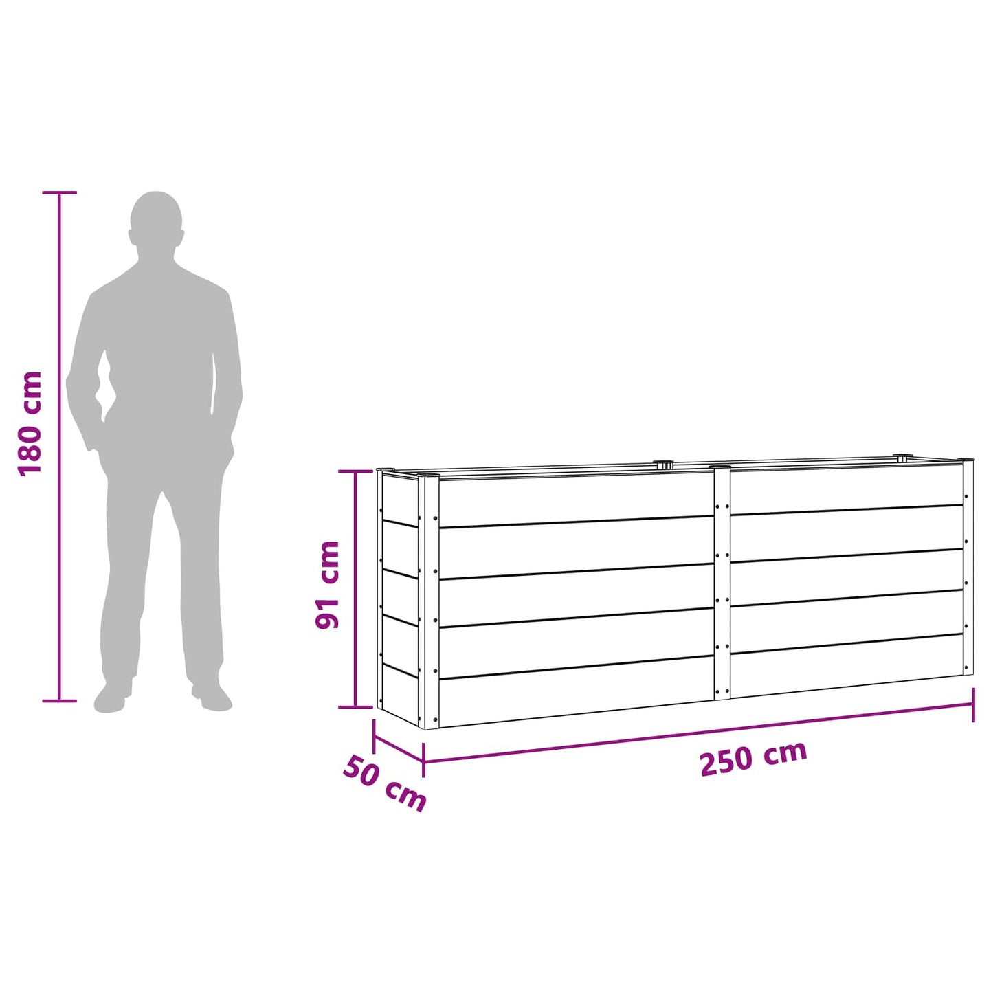 vidaXL Υπερυψωμένη Ζαρντινιέρα Καφέ 250 x 50 x 91 εκ