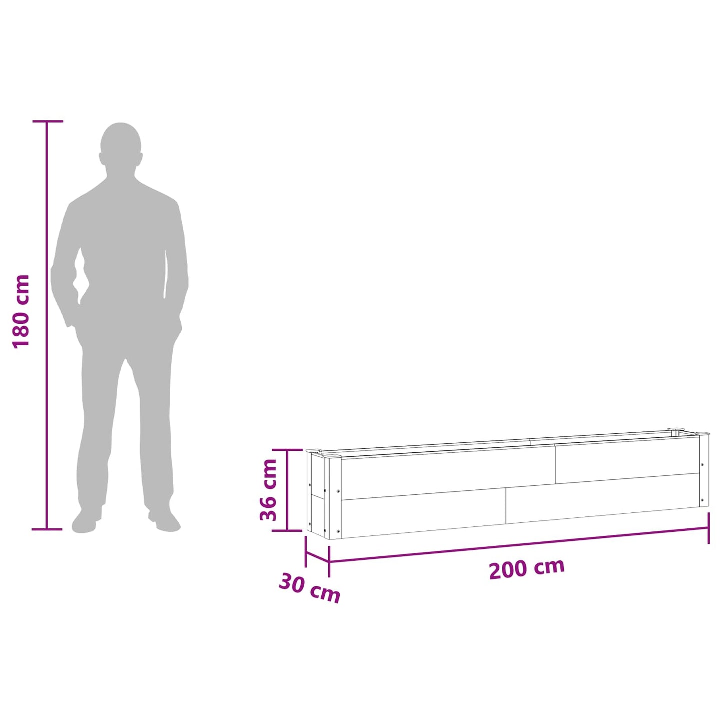 vidaXL Υπερυψωμένη Ζαρντινιέρα Καφέ 200 x 30 x 36 εκ