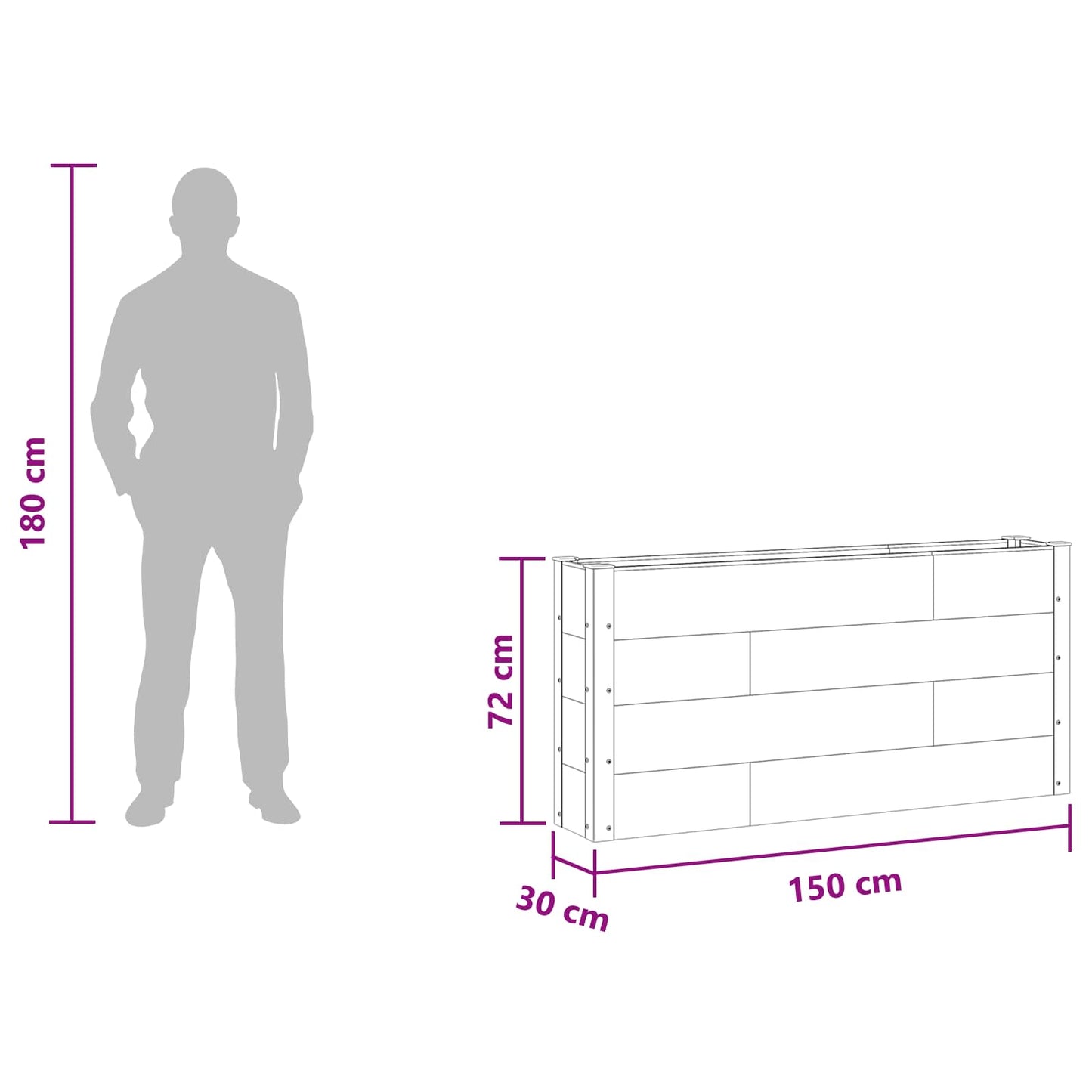 vidaXL Υπερυψωμένη Ζαρντινιέρα Μαύρο 150 x 30 x 72 εκ