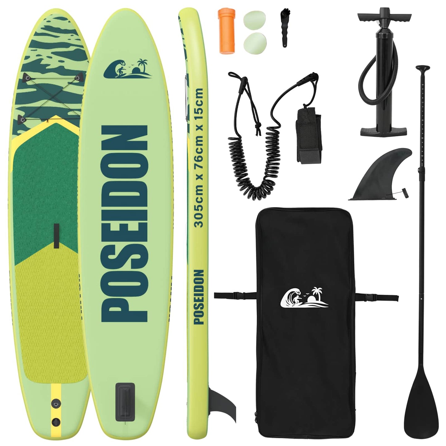 vidaXL Φουσκωτή σανίδα Στάθμευσης POSEIDON 305 x 76 x 15 cm Πράσινο