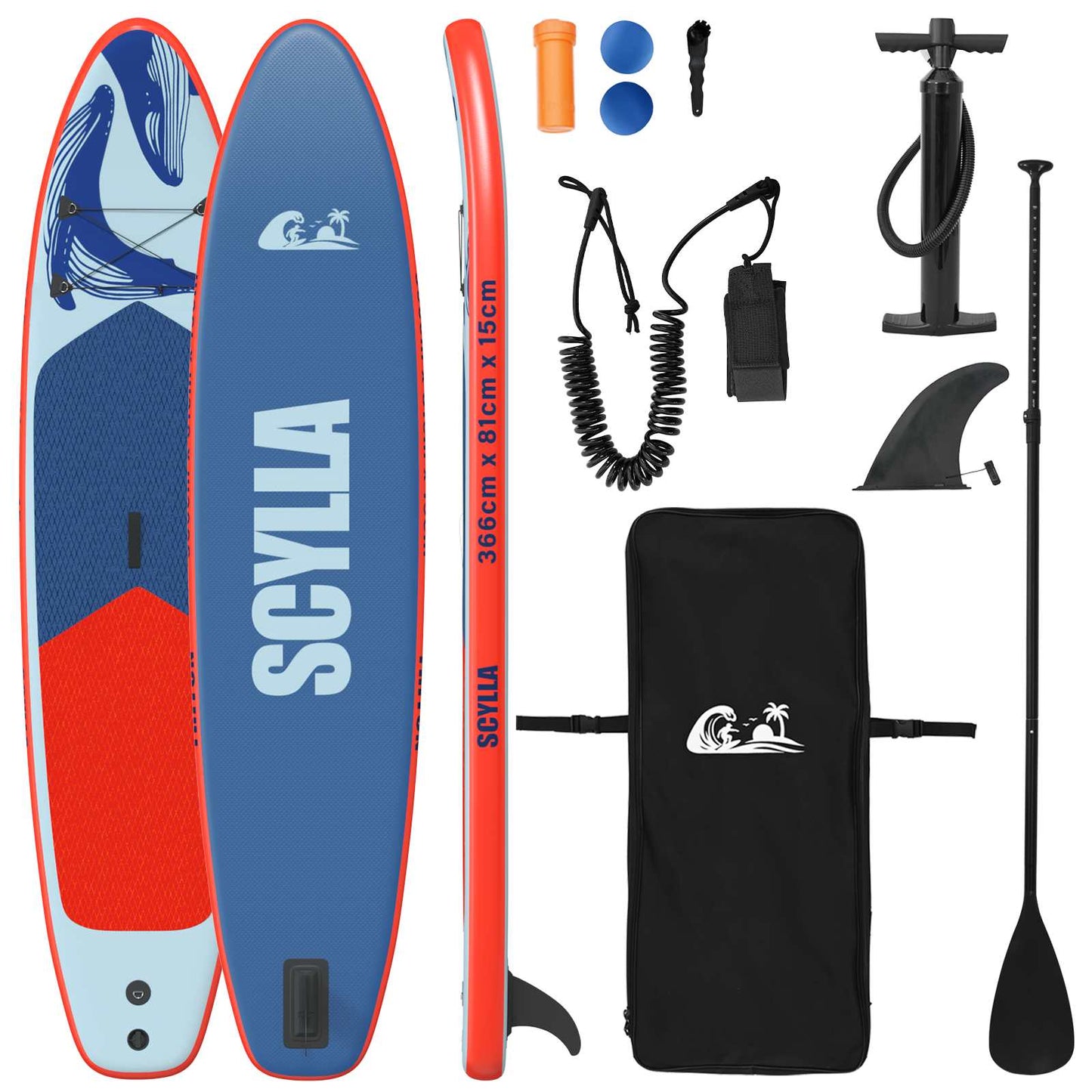 vidaXL Φουσκωτή σανίδα SUP SCYLLA 366 x 81 x 15 εκ Μπλε για