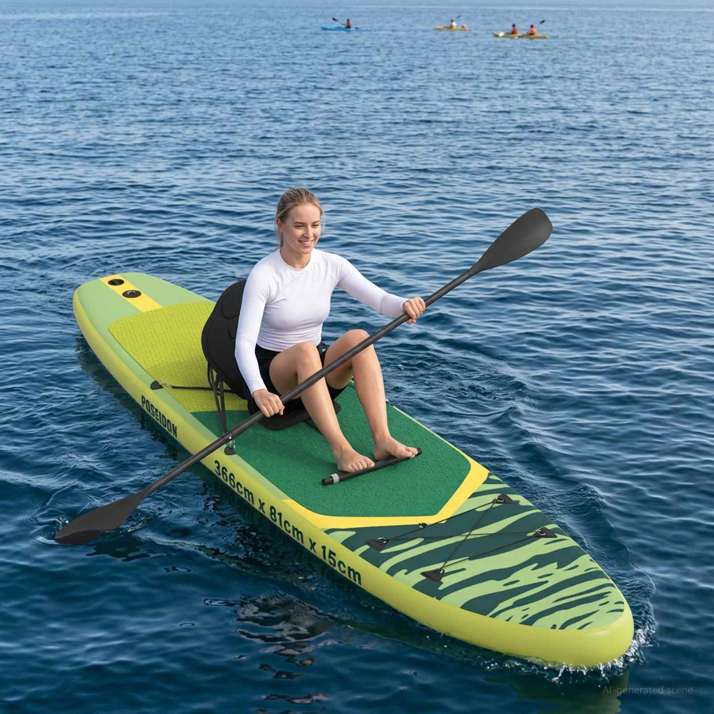 vidaXL SUP Board με κάθισμα 2 σε 1 POSEIDON 366 x 81 x 15 εκ Πράσινο