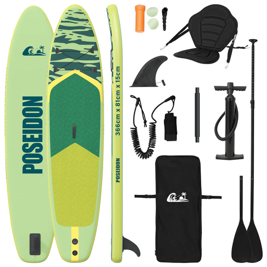 vidaXL SUP Board με κάθισμα 2 σε 1 POSEIDON 366 x 81 x 15 εκ Πράσινο