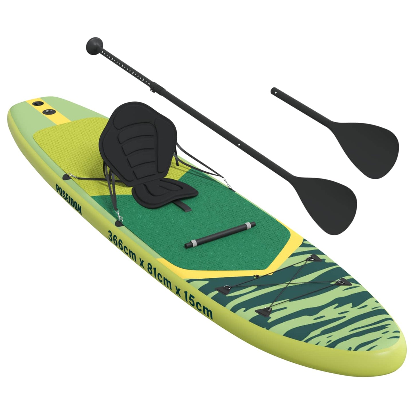vidaXL SUP Board με κάθισμα 2 σε 1 POSEIDON 366 x 81 x 15 εκ Πράσινο