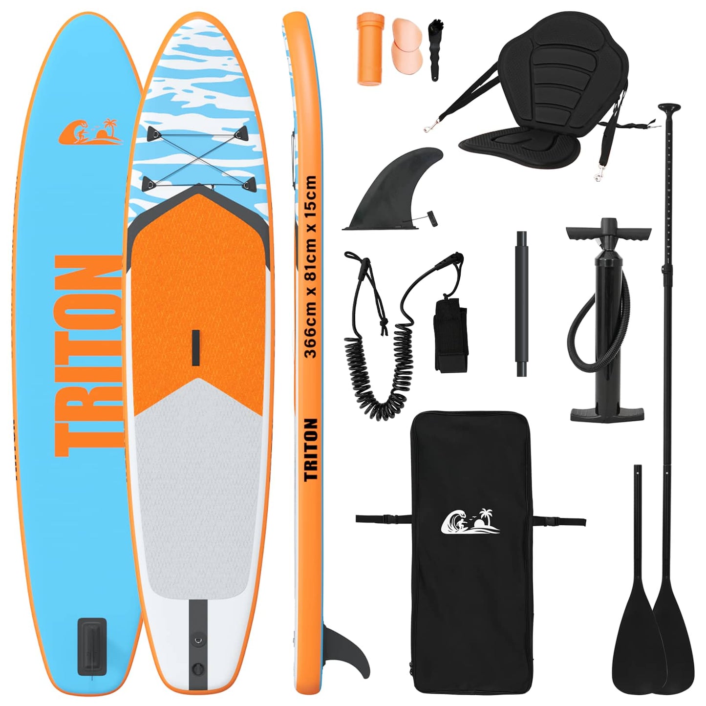 vidaXL SUP Board με κάθισμα 2 σε 1 TRITON 366 x 81 x 15 εκ Μπλε