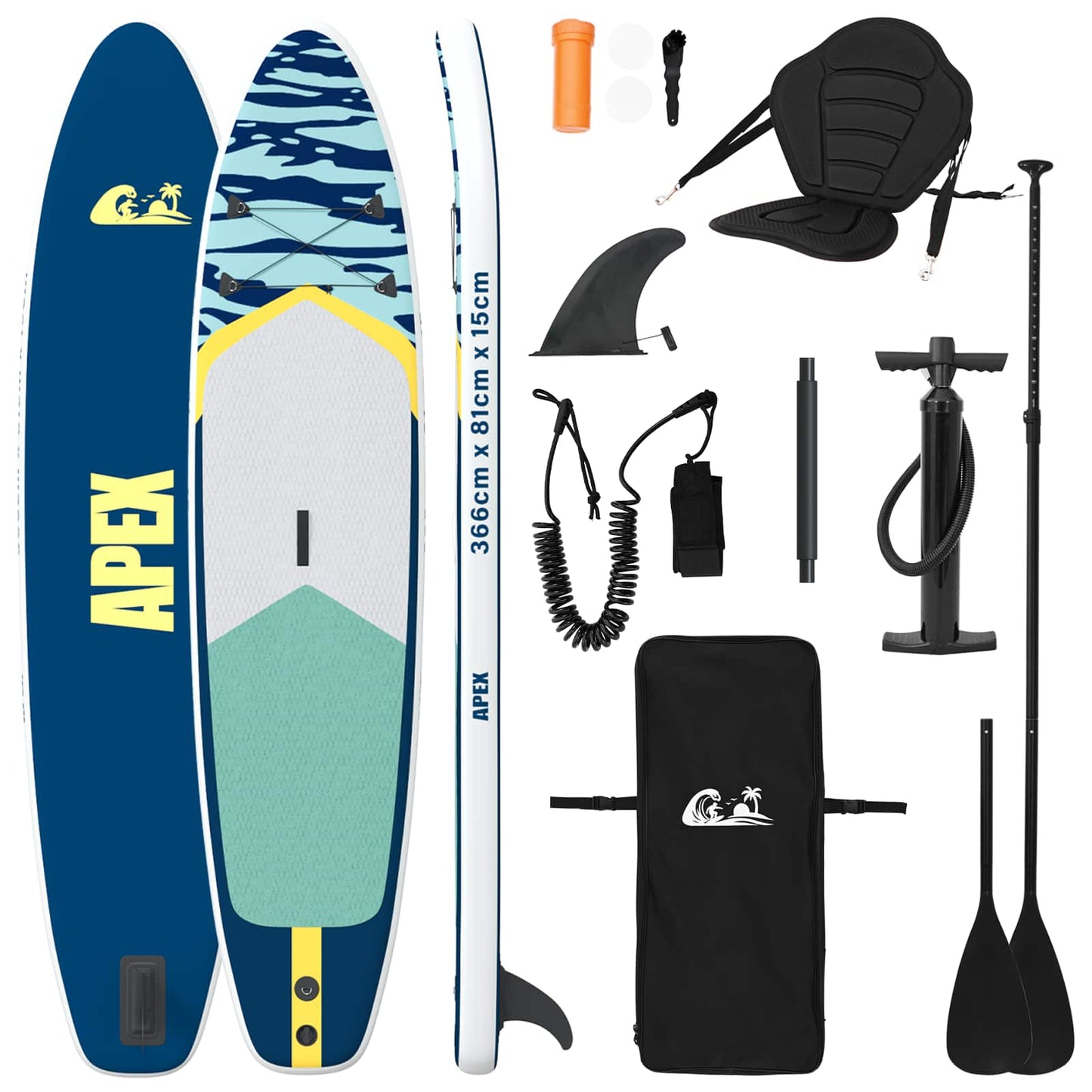 vidaXL SUP Board με κάθισμα 2 σε 1 APEX 366 x 81 x 15 εκ Μπλε για
