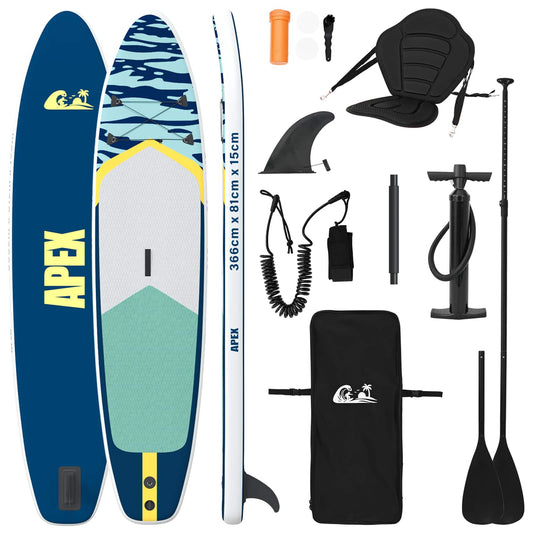 vidaXL SUP Board με κάθισμα 2 σε 1 APEX 366 x 81 x 15 εκ Μπλε για