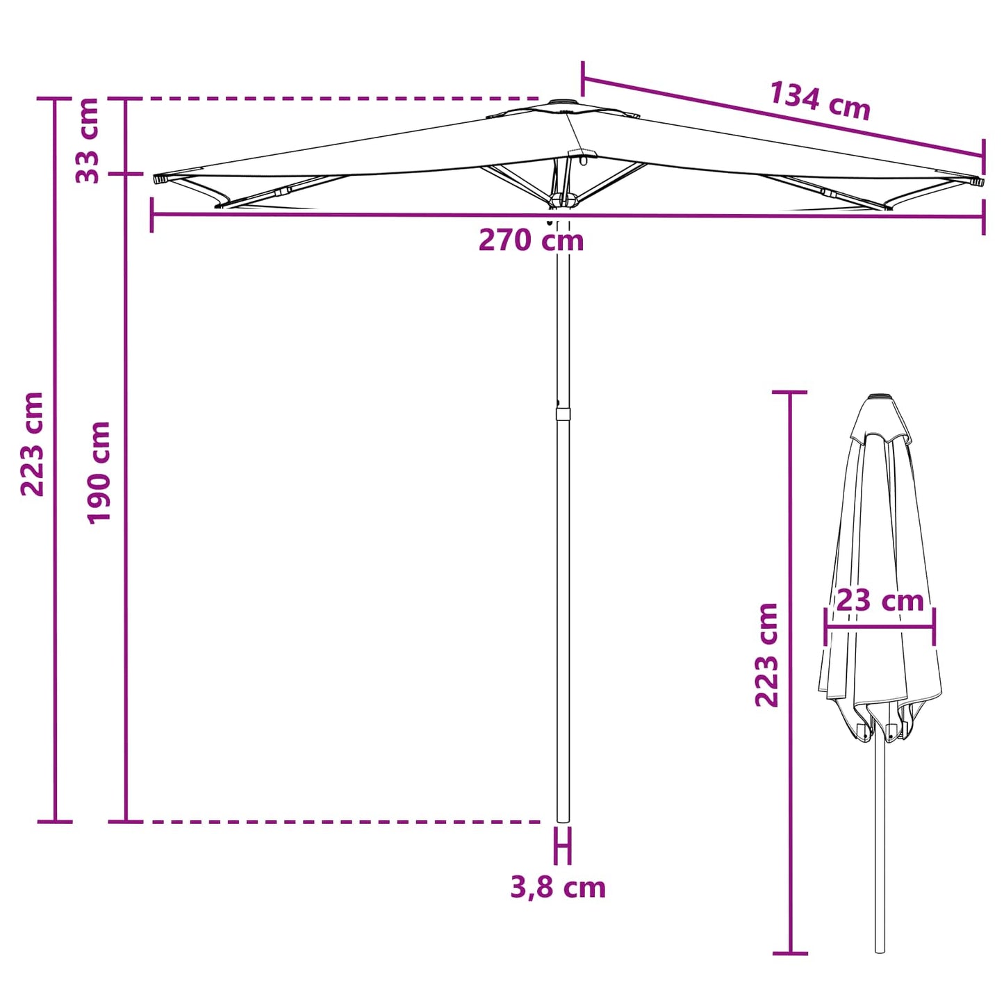 vidaXL Ομπρέλα Κήπου 270 x 270 εκ Πολυεστέρας Ορθογώνιος Μαύρο