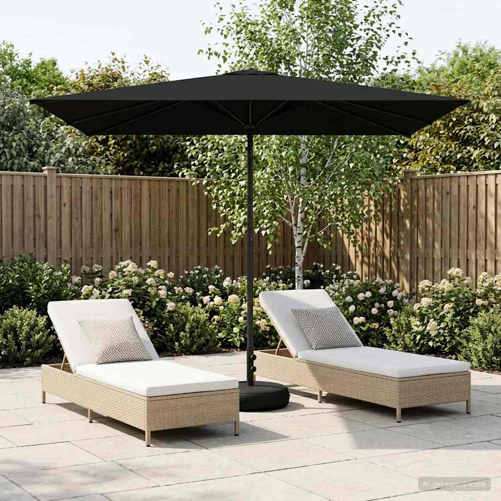 vidaXL Ομπρέλα Κήπου με Βάση 200 x 300 cm Πολυεστέρας Ορθογώνιος Μαύρο