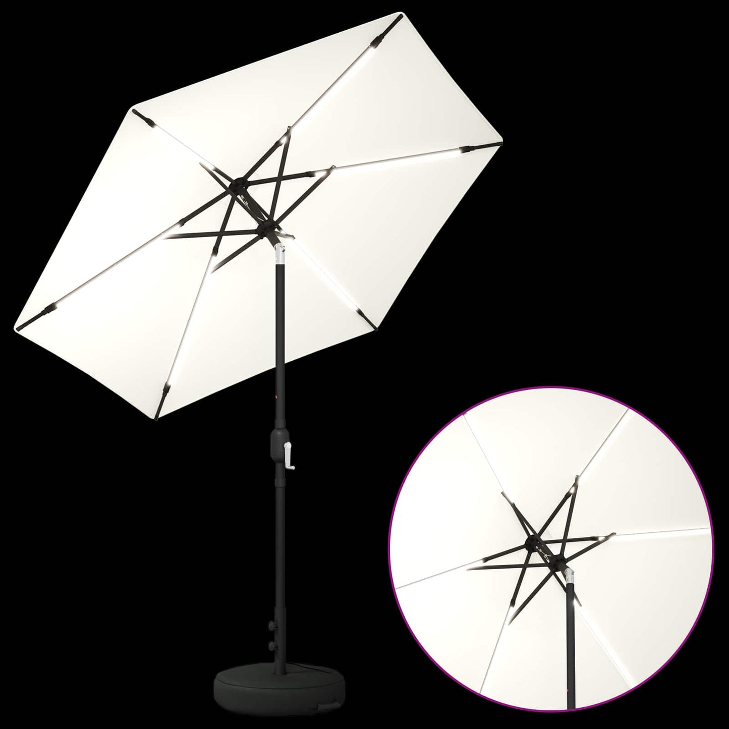 vidaXL Ομπρέλα Κήπου με LED Φώτα και Βάση 230 x 230 εκ Πολυεστέρας