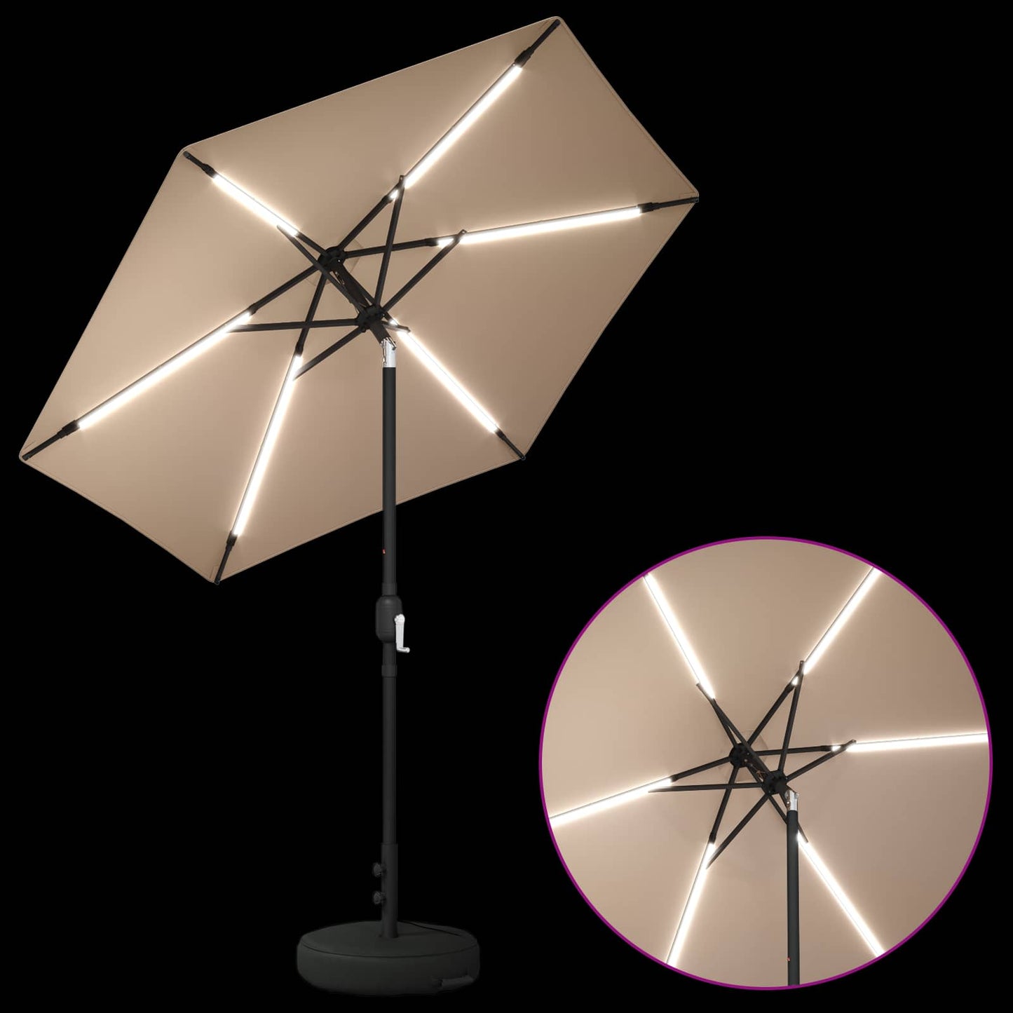 vidaXL Ομπρέλα Κήπου με LED Φώτα και Βάση 230 x 230 εκ Πολυεστέρας