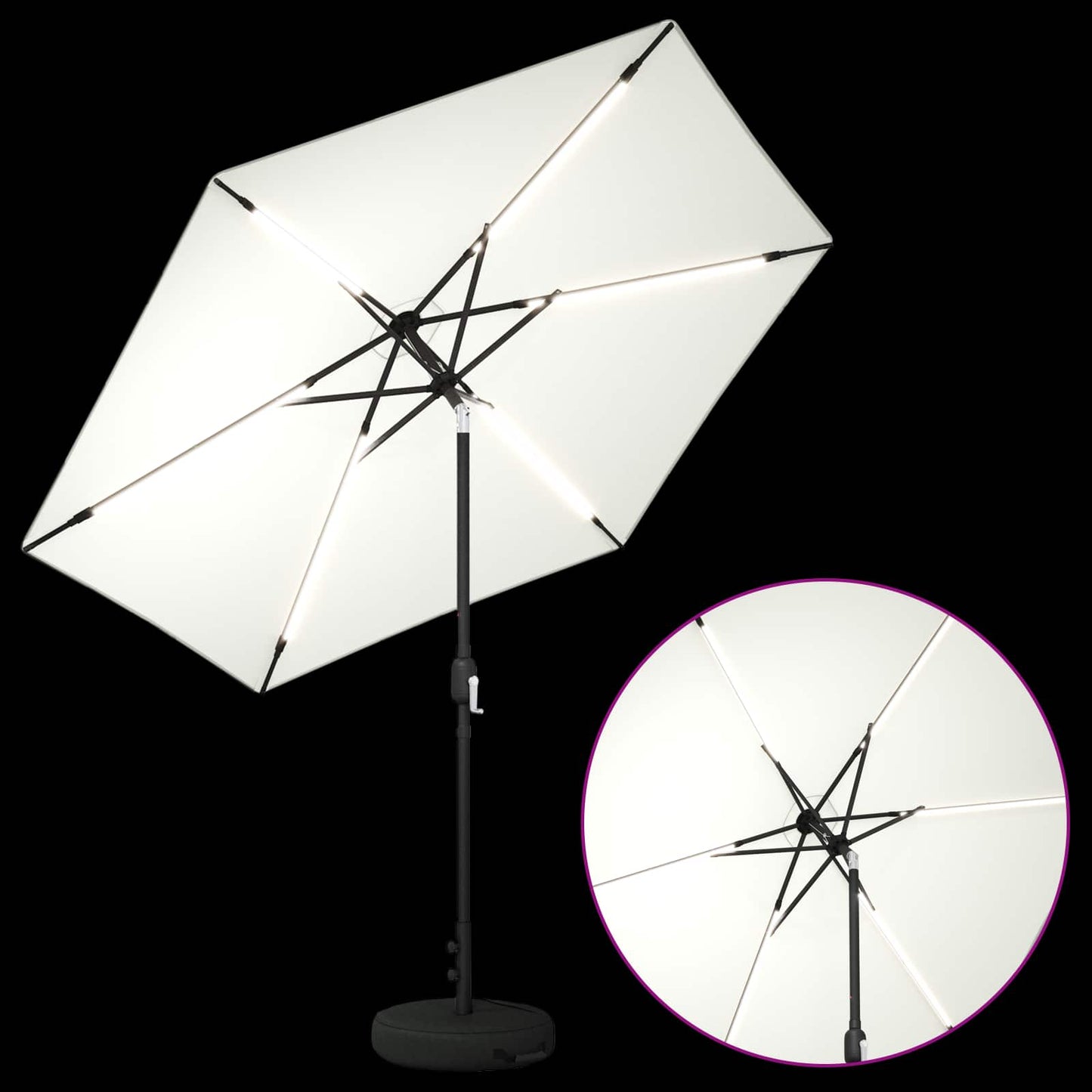 vidaXL Ομπρέλα Κήπου με LED Φώτα και Βάση 270 x 270 εκ Πολυεστέρας