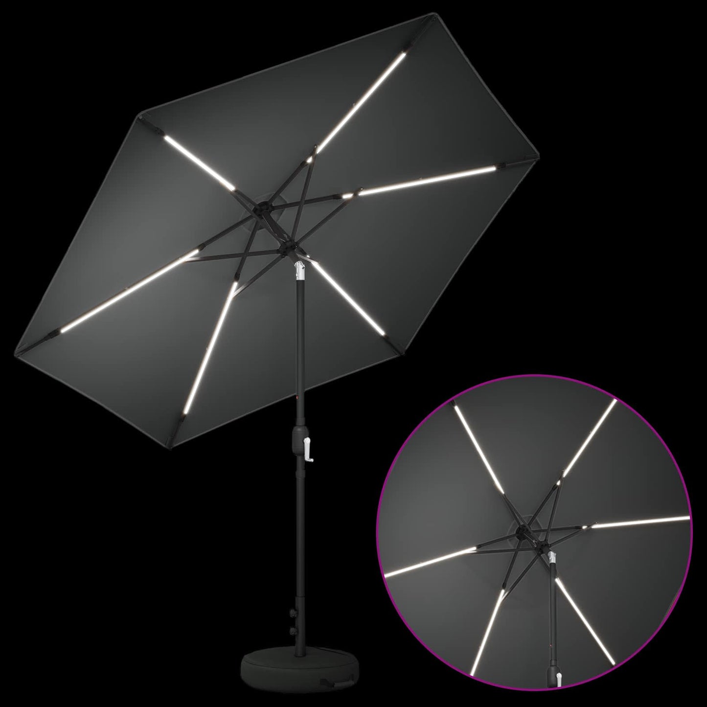 vidaXL Ομπρέλα Κήπου με LED Φώτα και Βάση 270 x 270 εκ Πολυεστέρας