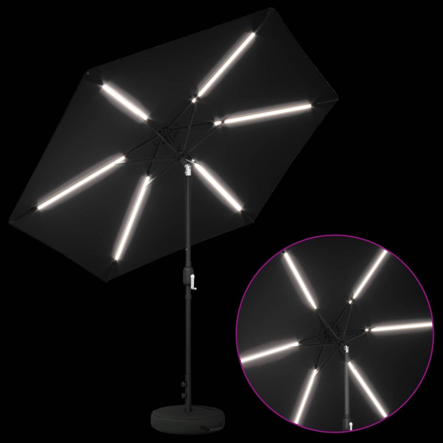 vidaXL Ομπρέλα Κήπου με LED Φώτα και Βάση 270 x 270 εκ Πολυεστέρας
