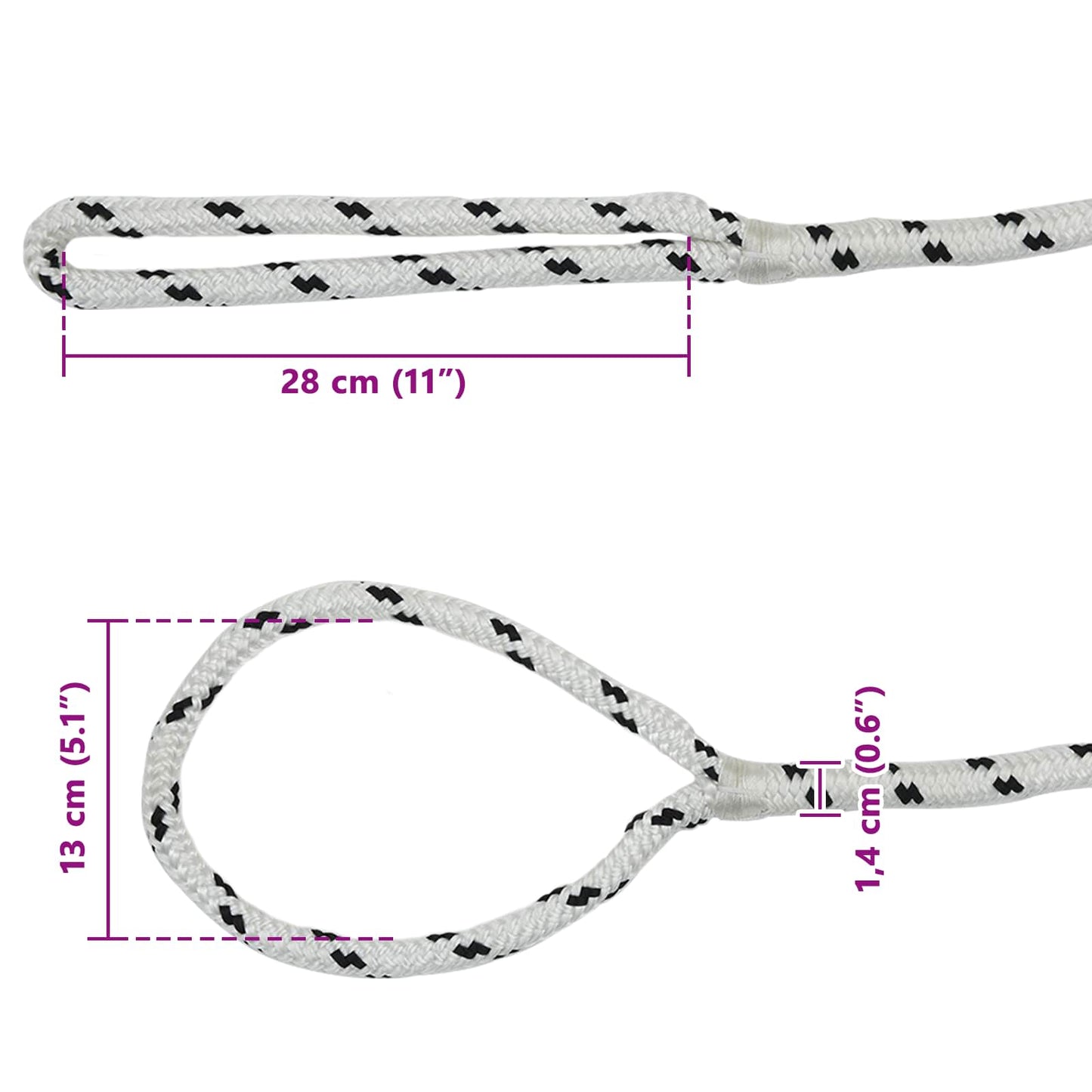 vidaXL Σχοινί Boat 14 mm 9 m Λευκό και Μαύρο Πολυεστέρας