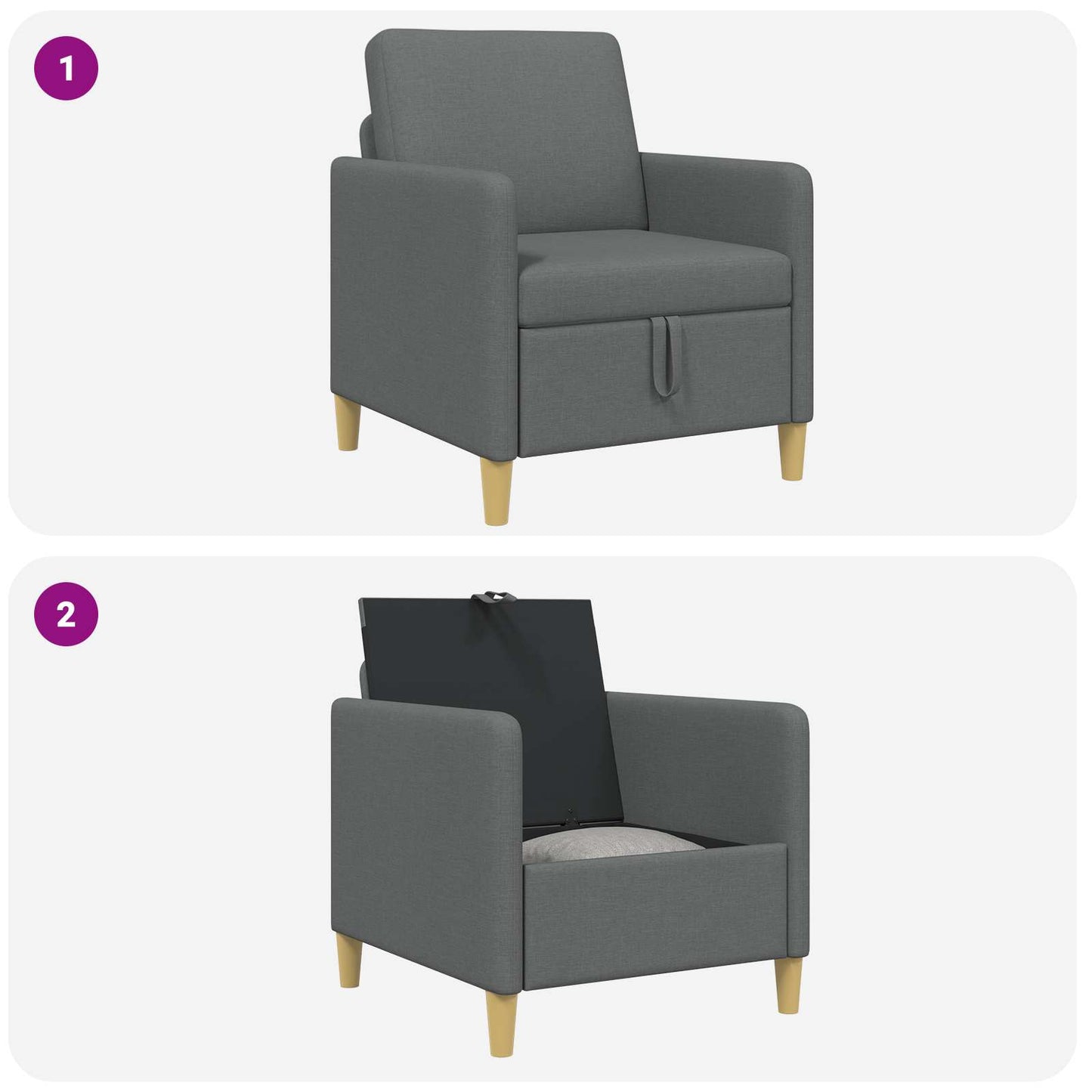 vidaXL Καναπές με Αποθήκευση Σκούρο Γκρι 72 x 78 x 87 εκ. Πολυεστέρας