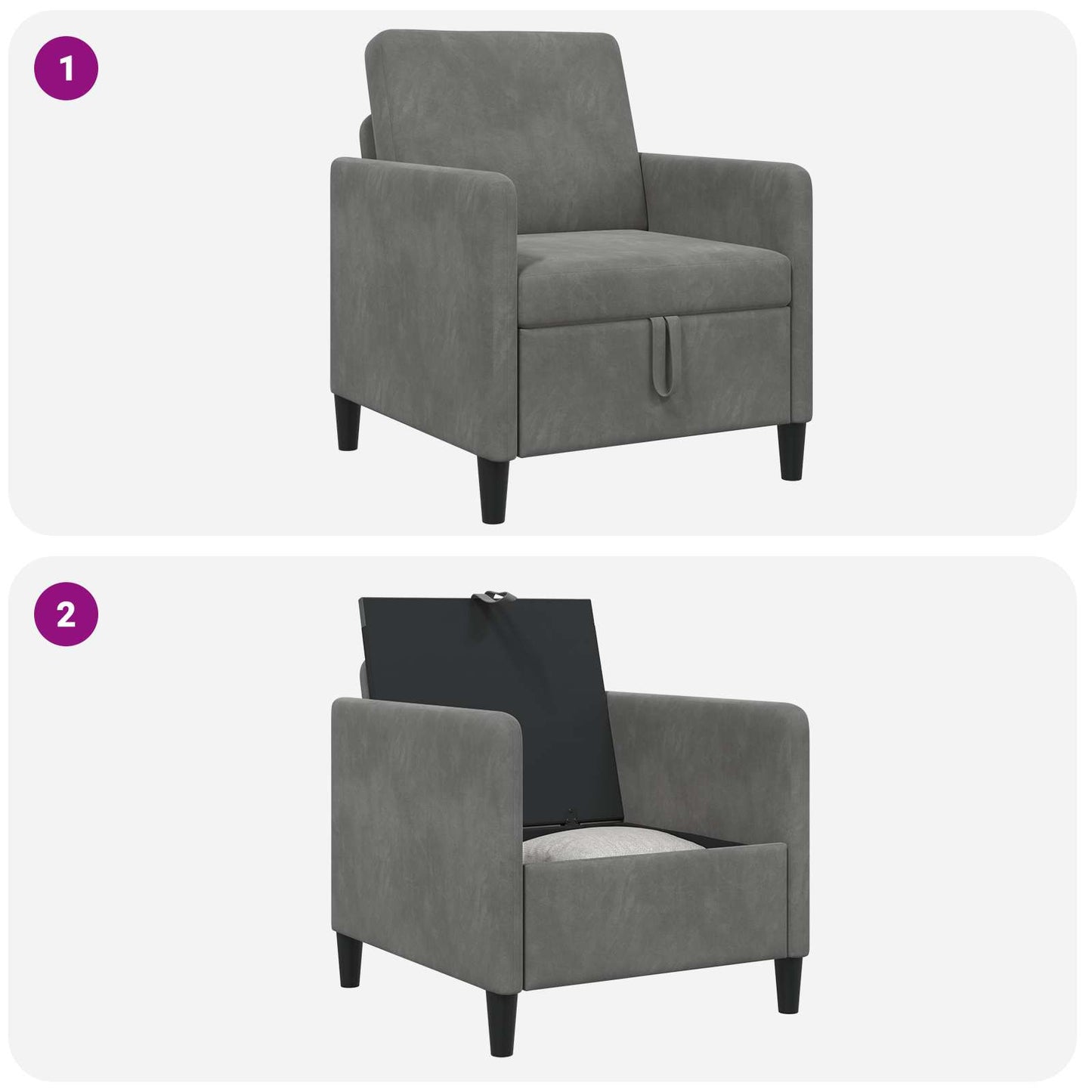 vidaXL Καναπές με Αποθήκευση Σκούρο Γκρι 72 x 78 x 87 εκ. Πολυεστέρας