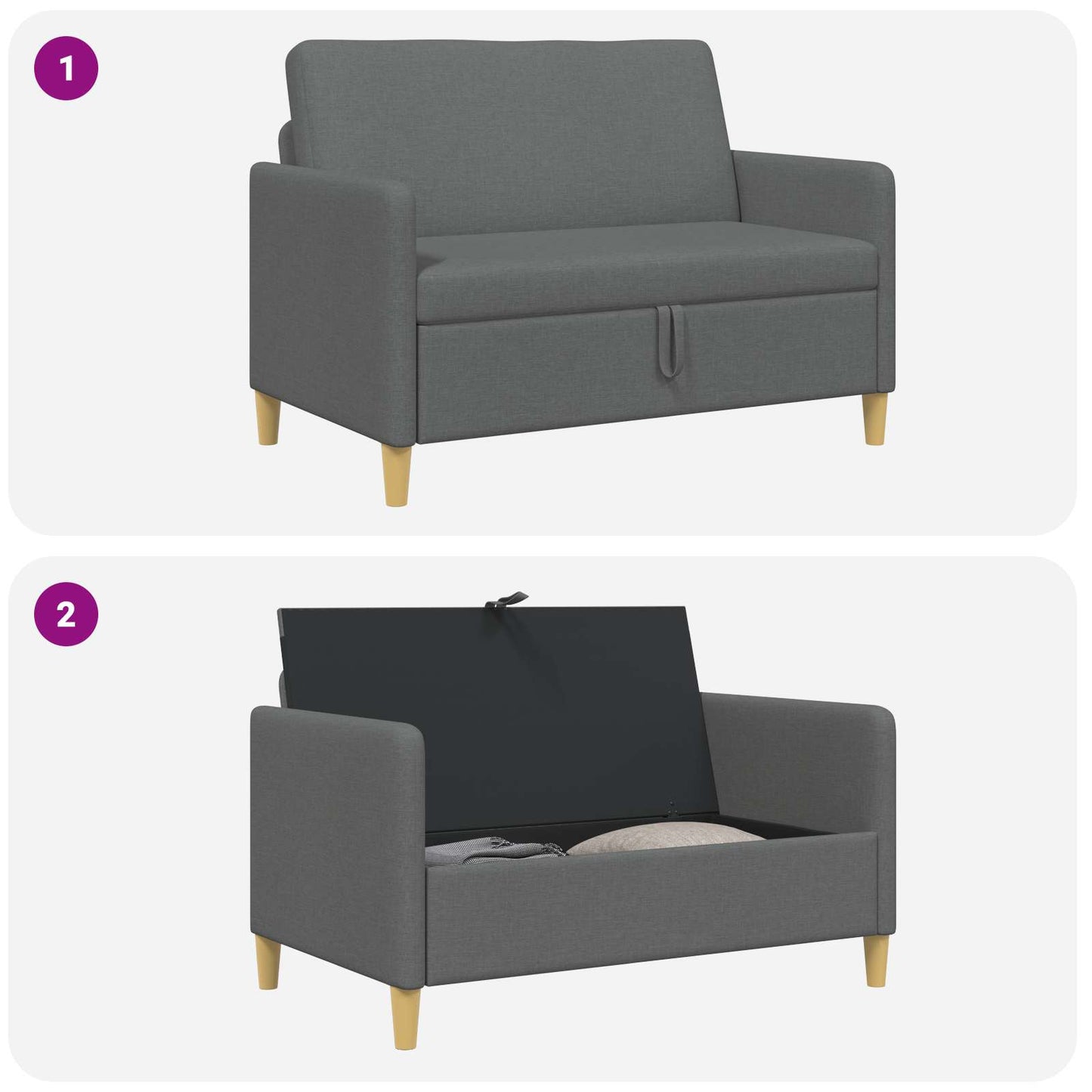 vidaXL Καναπές με Αποθήκευση Σκούρο Γκρι 122 x 78 x 87 εκ Πολυεστέρας