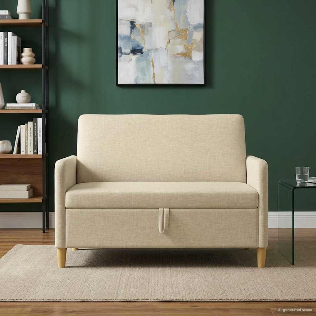 vidaXL Καναπές με Αποθήκευση Κρεμ 122 x 78 x 87 εκ Πολυεστέρας