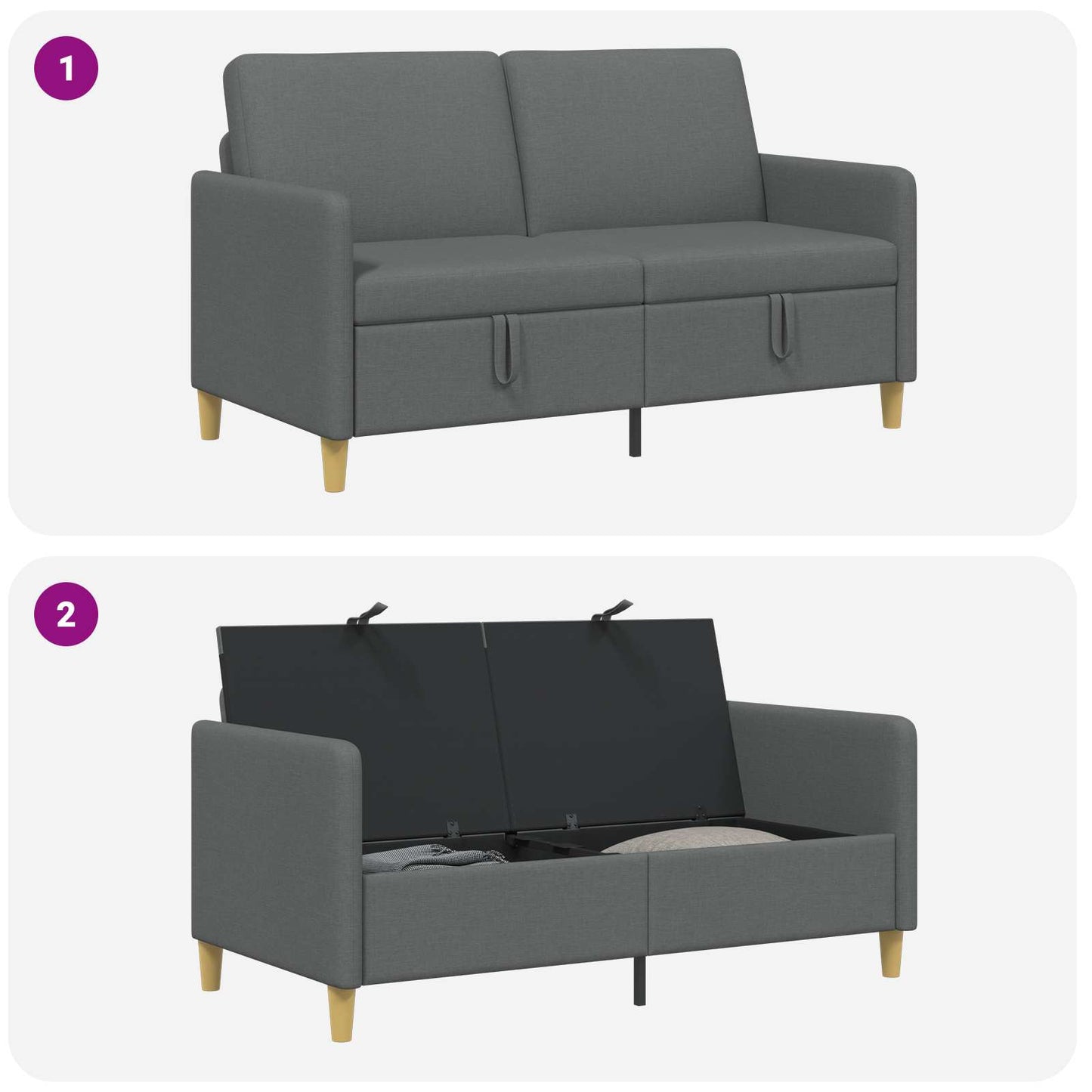 vidaXL Καναπές με Αποθήκευση Σκούρο Γκρι 152 x 78 x 87 εκ Πολυεστέρας