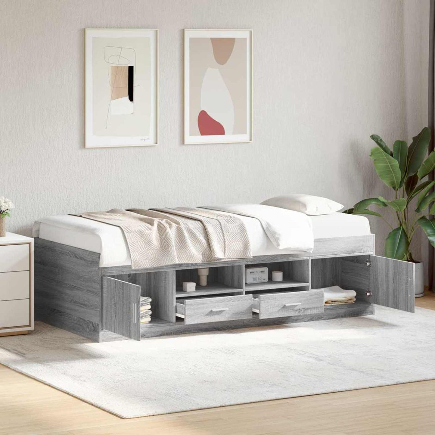 vidaXL Σκελετός κρεβατιού με αποθήκευση Γκρι Sonoma 80 x 200 cm