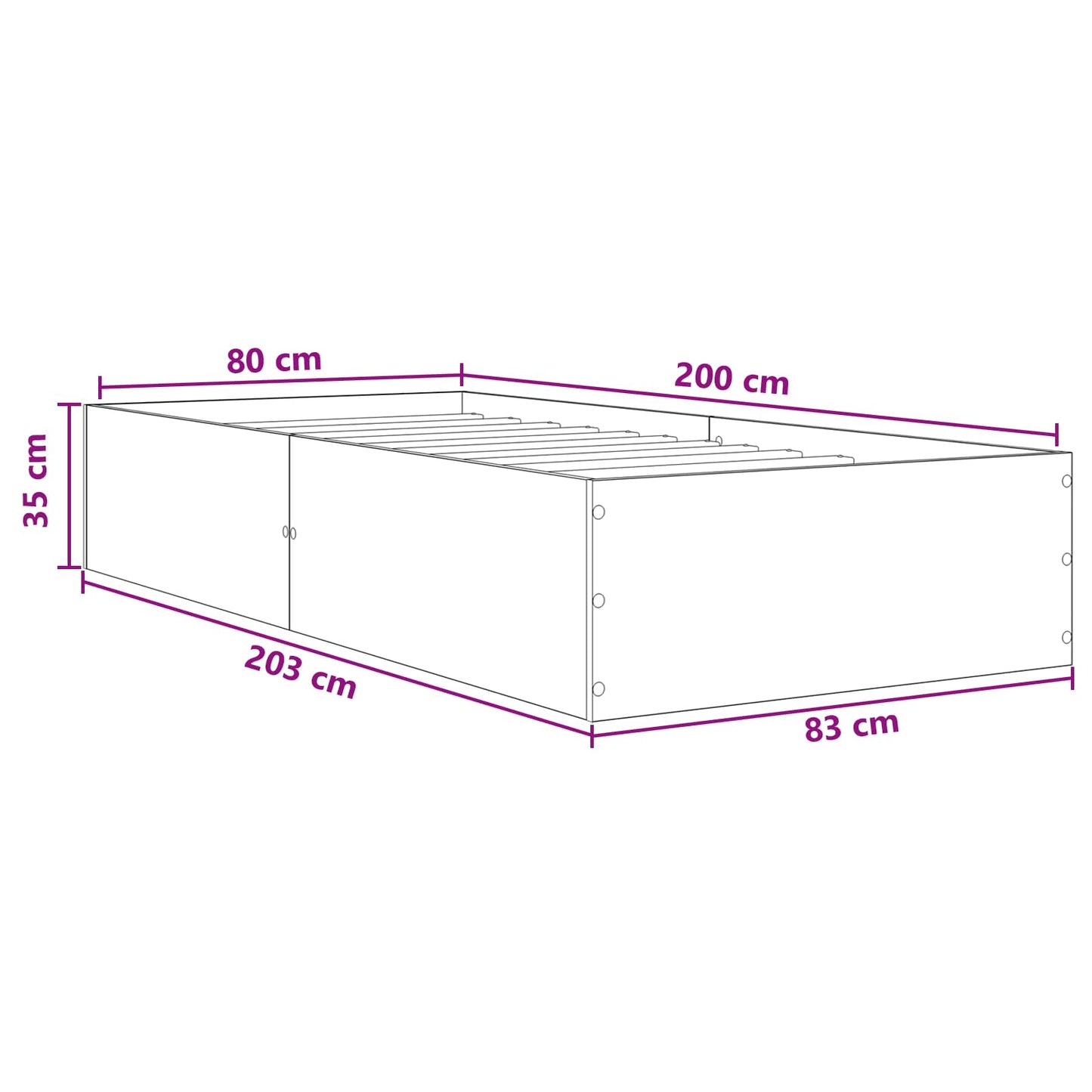 vidaXL Κρεβάτι δαπέδου Παλαιωμένο ξύλο 80 x 200 cm Επεξεργασμένο Ξύλο