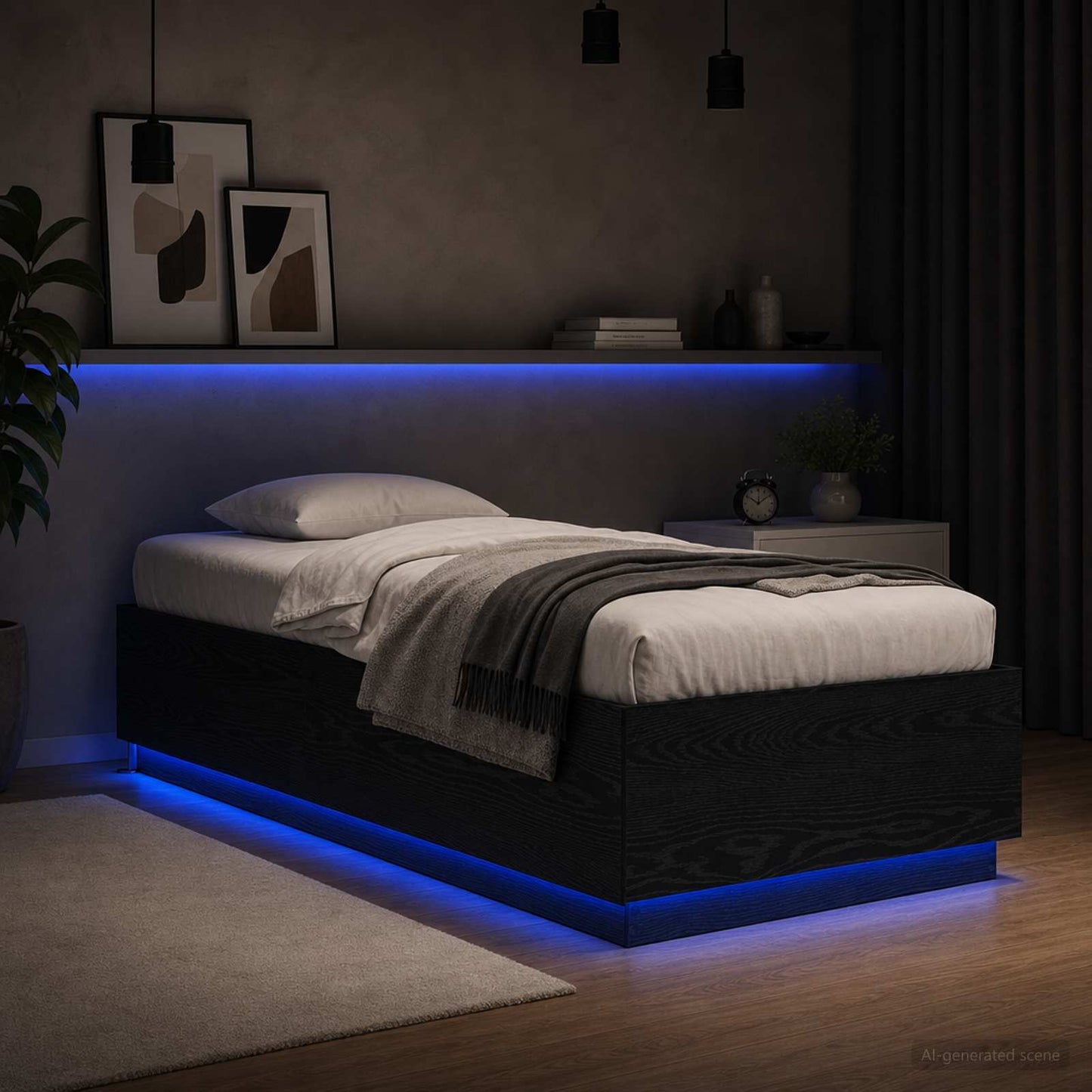 vidaXL Κρεβάτι με φωτισμό LED Μαύρη Δρυς 80 x 200 cm