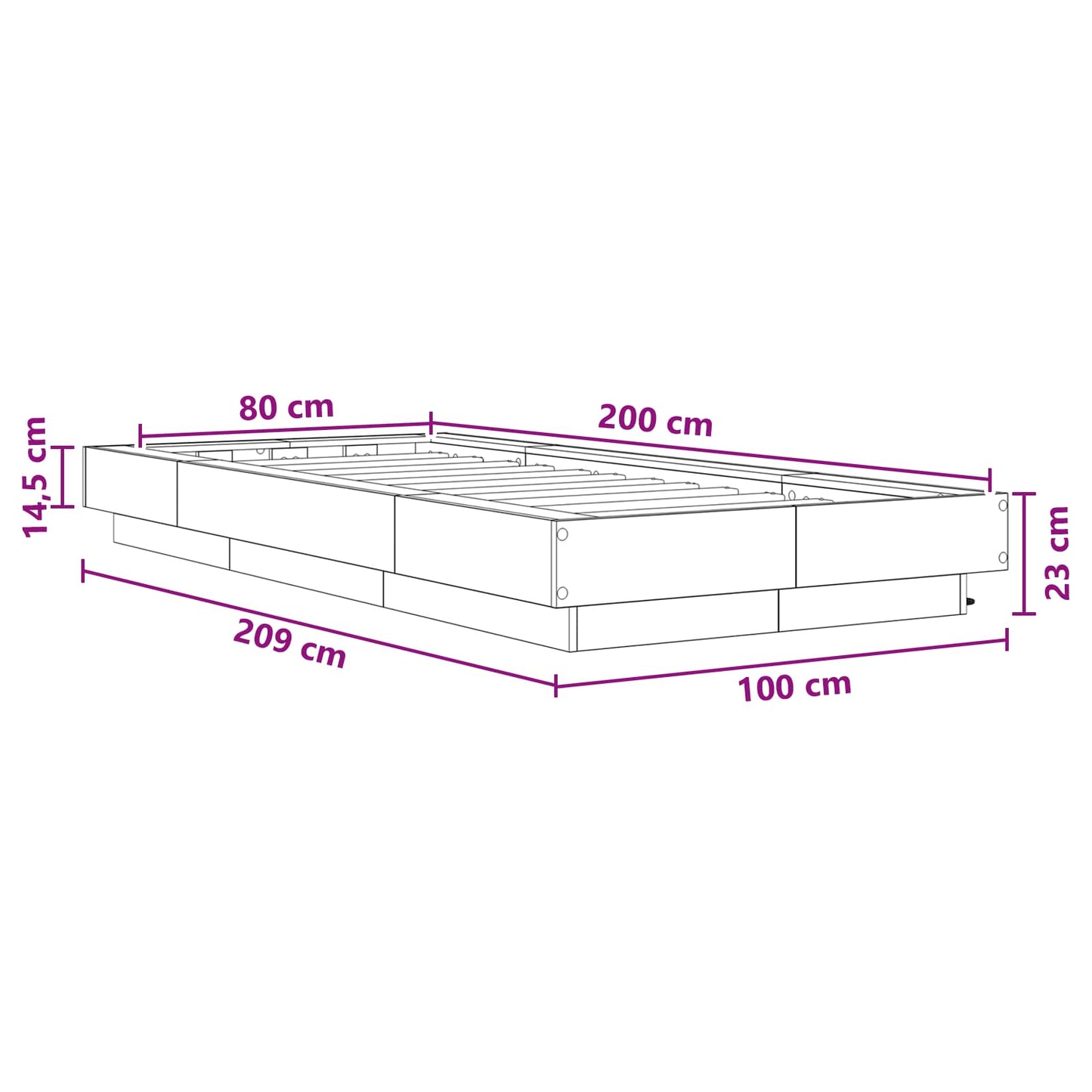 vidaXL Κρεβάτι με φωτισμό LED Καπνισμένο Ξύλο Δρυός 80 x 200 cm