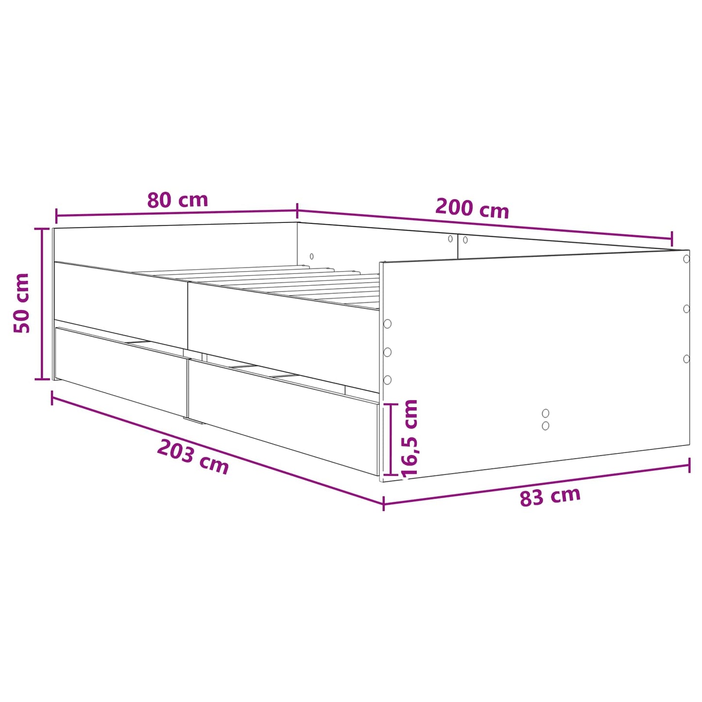 vidaXL Σκελετός κρεβατιού με αποθήκευση Γκρι Sonoma 80 x 200 cm