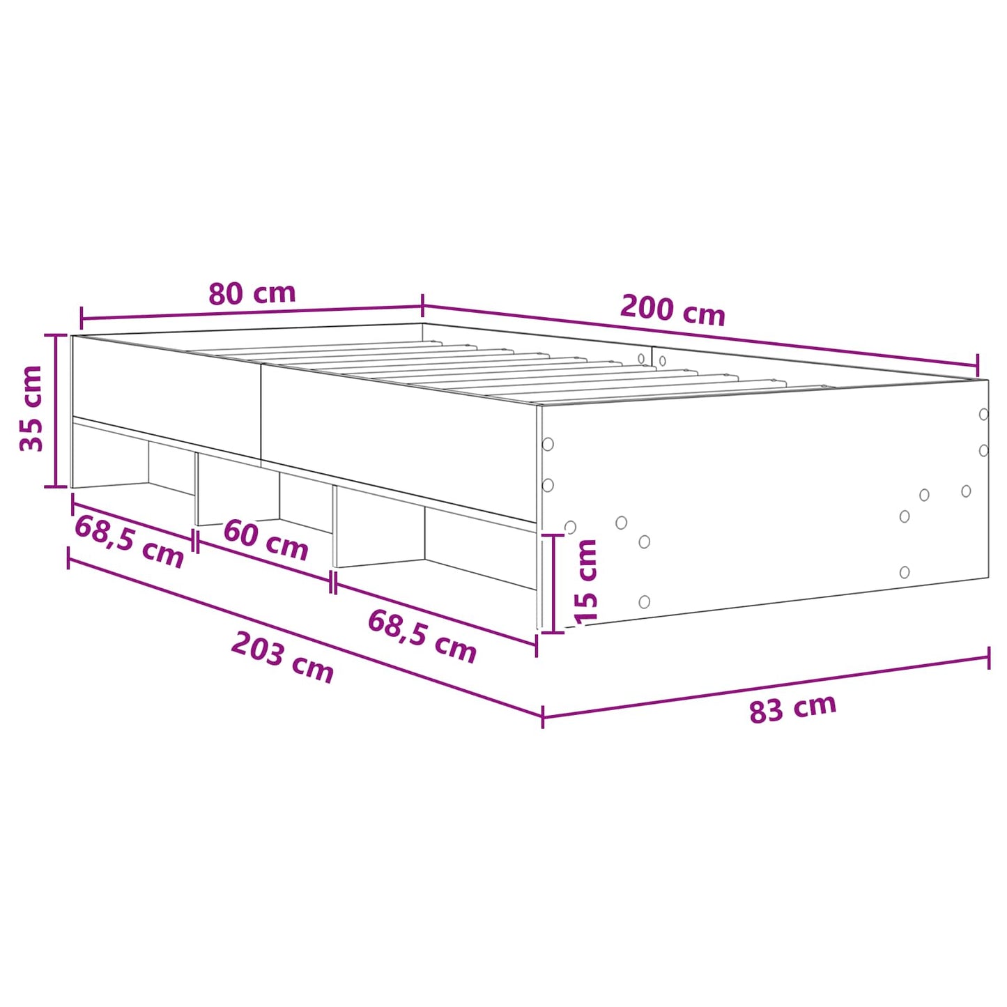 vidaXL Σκελετός Κρεβατιού με ράφι Λευκό 80 x 200 cm Επεξεργασμένο Ξύλο