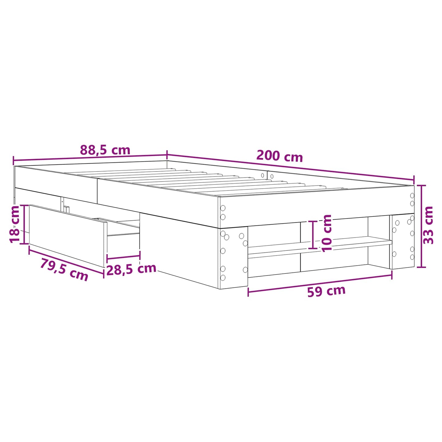 vidaXL Σκελετός κρεβατιού με αποθήκευση Sonoma Δρυς 80 x 200 cm