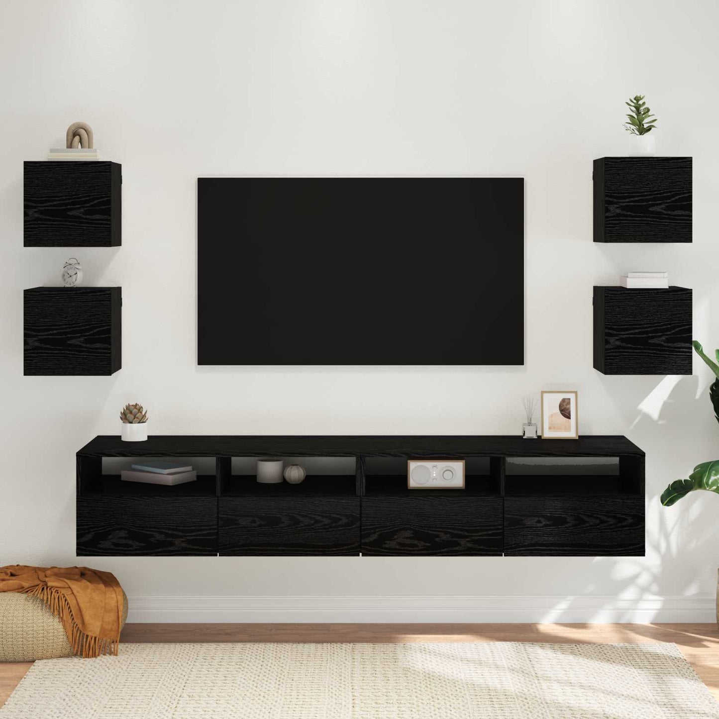 vidaXL Κρεμαστό Ντουλάπι Τηλεόρασης Επιτοίχιο 4 pcs Μαύρη Δρυς