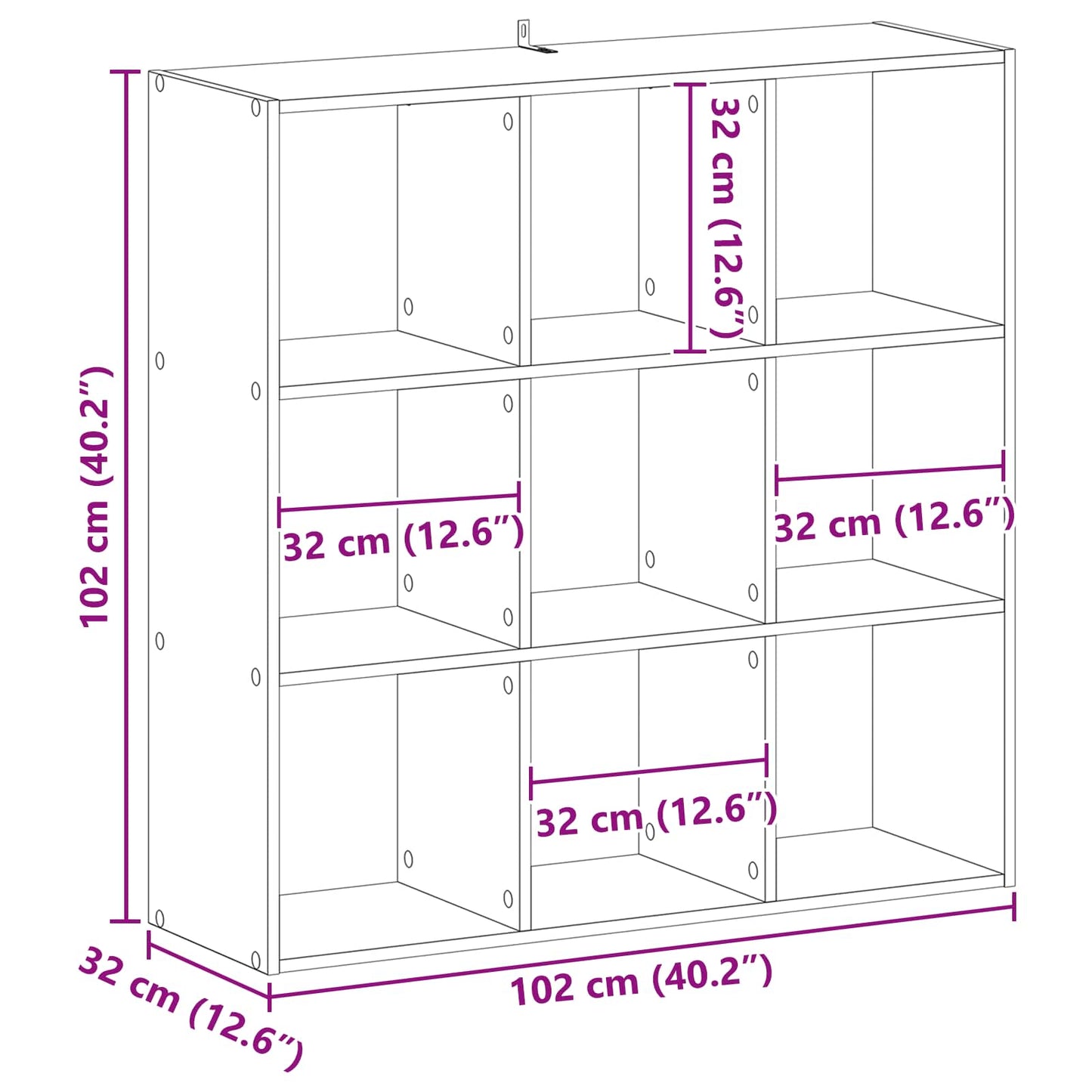 vidaXL Βιβλιοθήκη Μαύρη Δρυς 102 x 32 x 102 εκ
