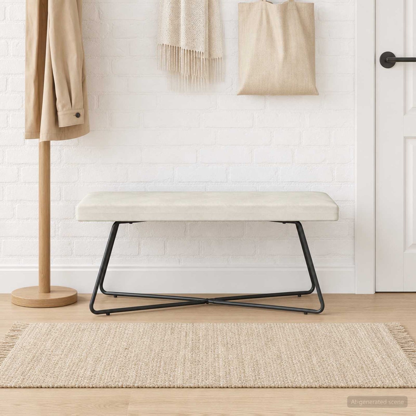 vidaXL παγκάκι Μονόχρωμο Κρεμ 110 x 40 x 45 cm Βελούδο