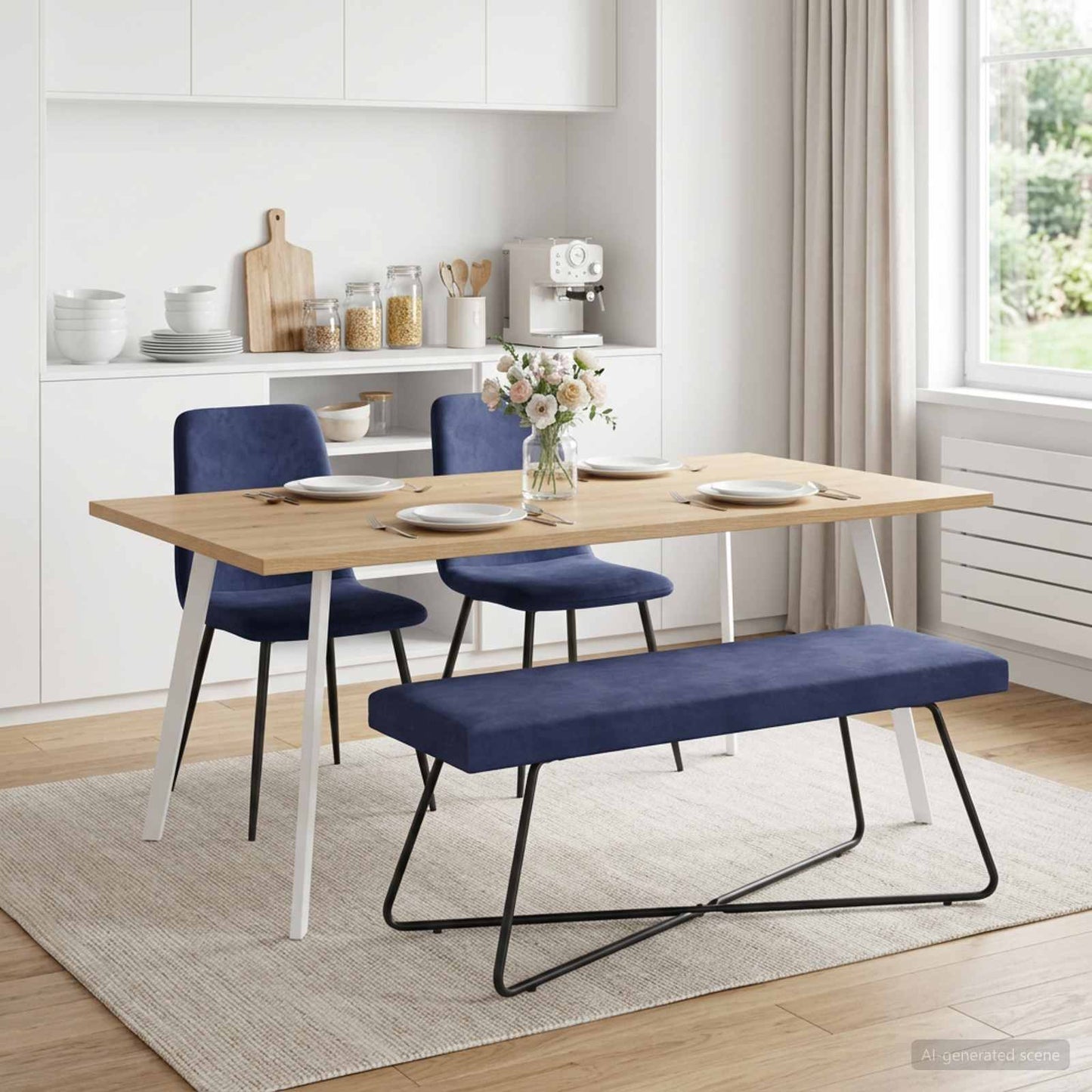 vidaXL παγκάκι Μονόχρωμο Μπλε Αστυνομίας 110 x 40 x 45 cm Βελούδο