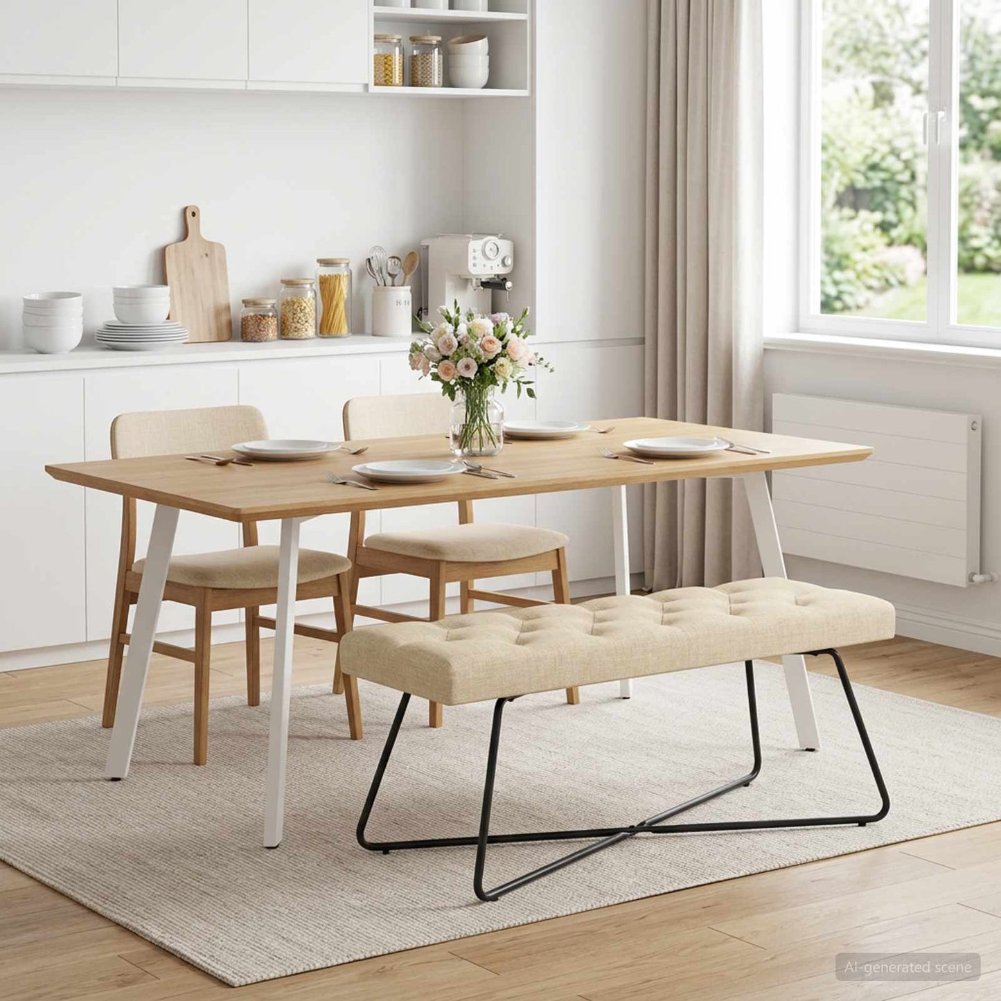 vidaXL Πάγκος με κουμπωτές επιφάνειες Κρεμ 110 x 40 x 46 cm Ύφασμα