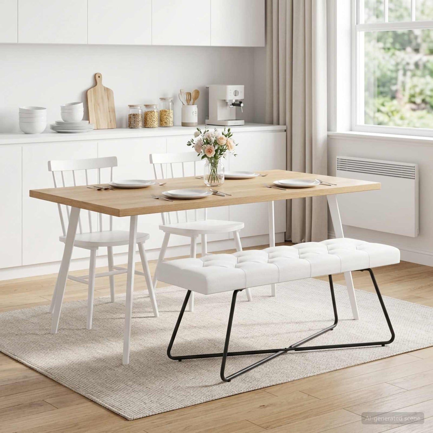 vidaXL Πάγκος με κουμπωτές επιφάνειες Λευκό 110 x 40 x 46 cm Ύφασμα