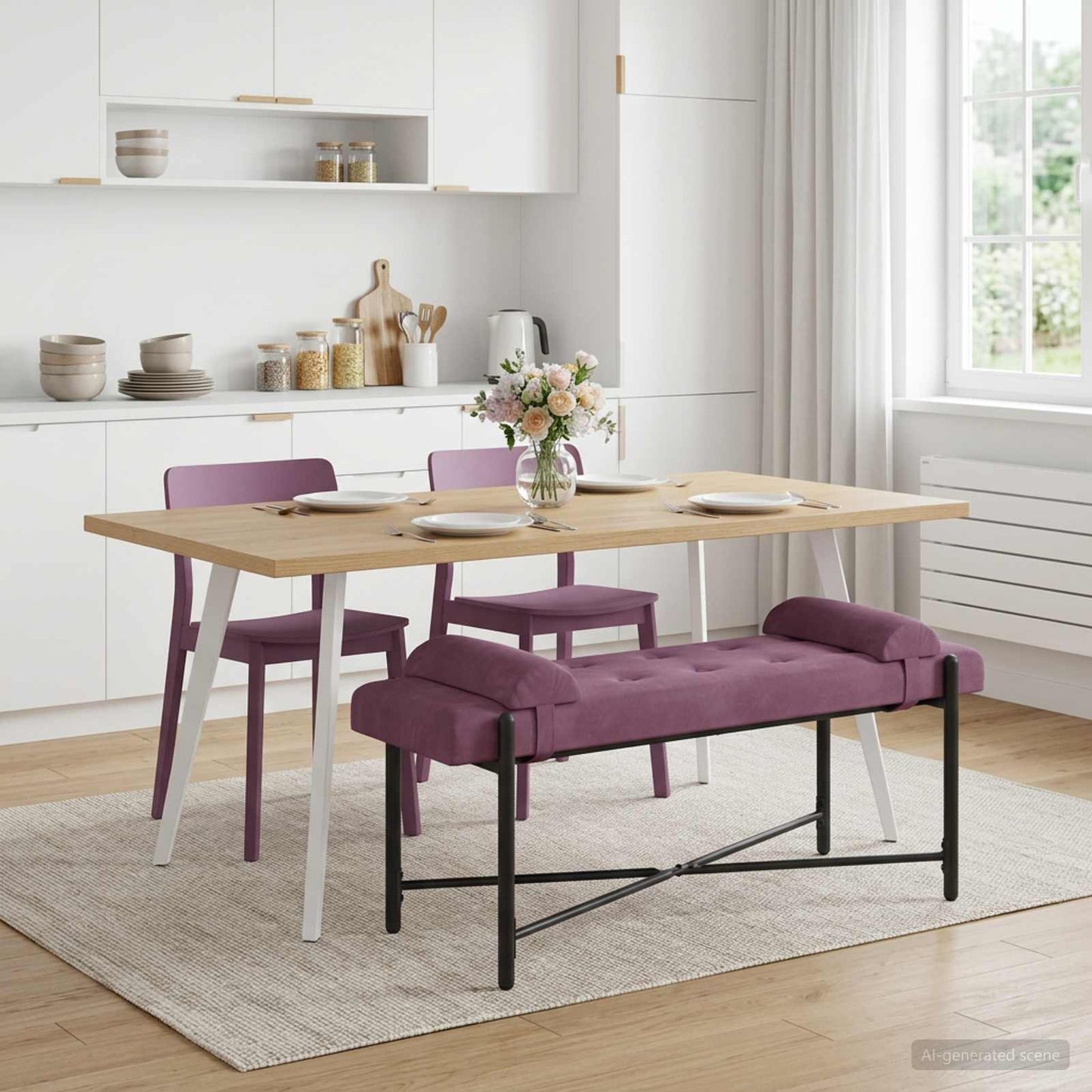 vidaXL Παγκάκι με κουμπιά και μαξιλάρια Μοβ 110 x 40 x 46 cm Βελούδο