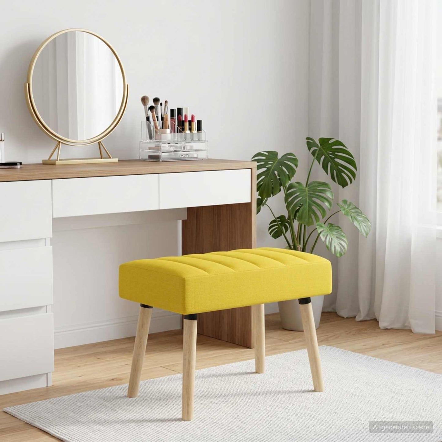 vidaXL Πάγκος με Καναλεύματα Απαλό Κίτρινο 60 x 40 x 45 εκ. Ύφασμα