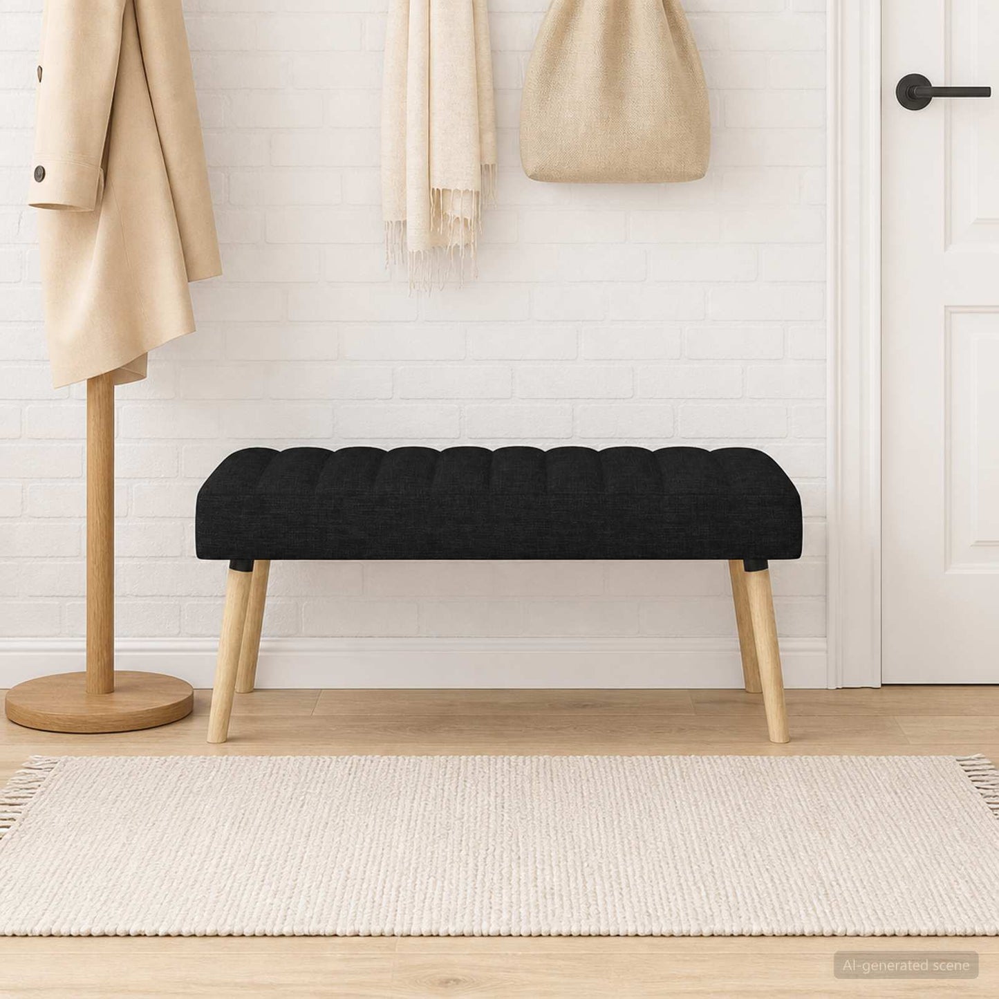 vidaXL Πάγκος με Καναλεύματα Μαύρο 110 x 40 x 46 cm Ύφασμα