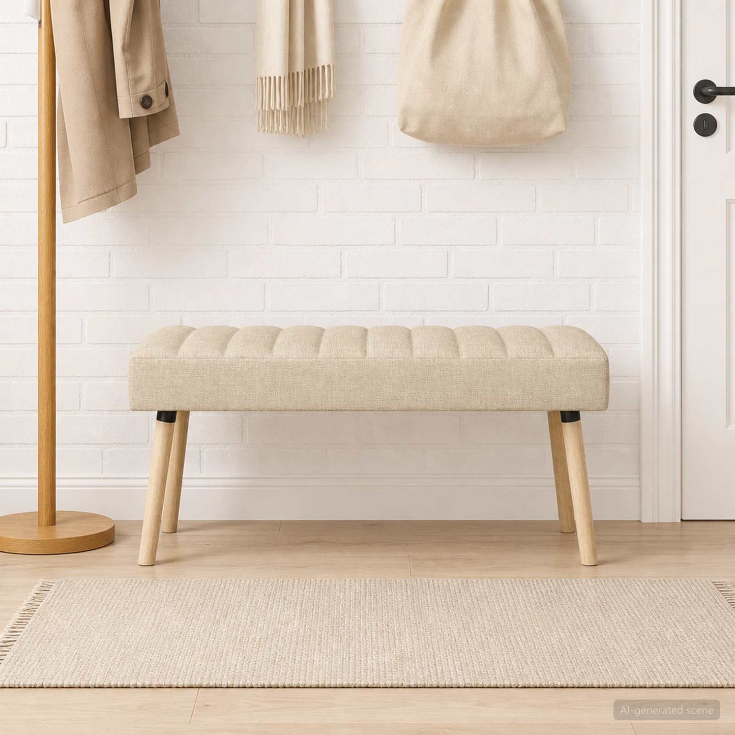 vidaXL Πάγκος με Καναλεύματα Κρεμ 110 x 40 x 46 cm Ύφασμα