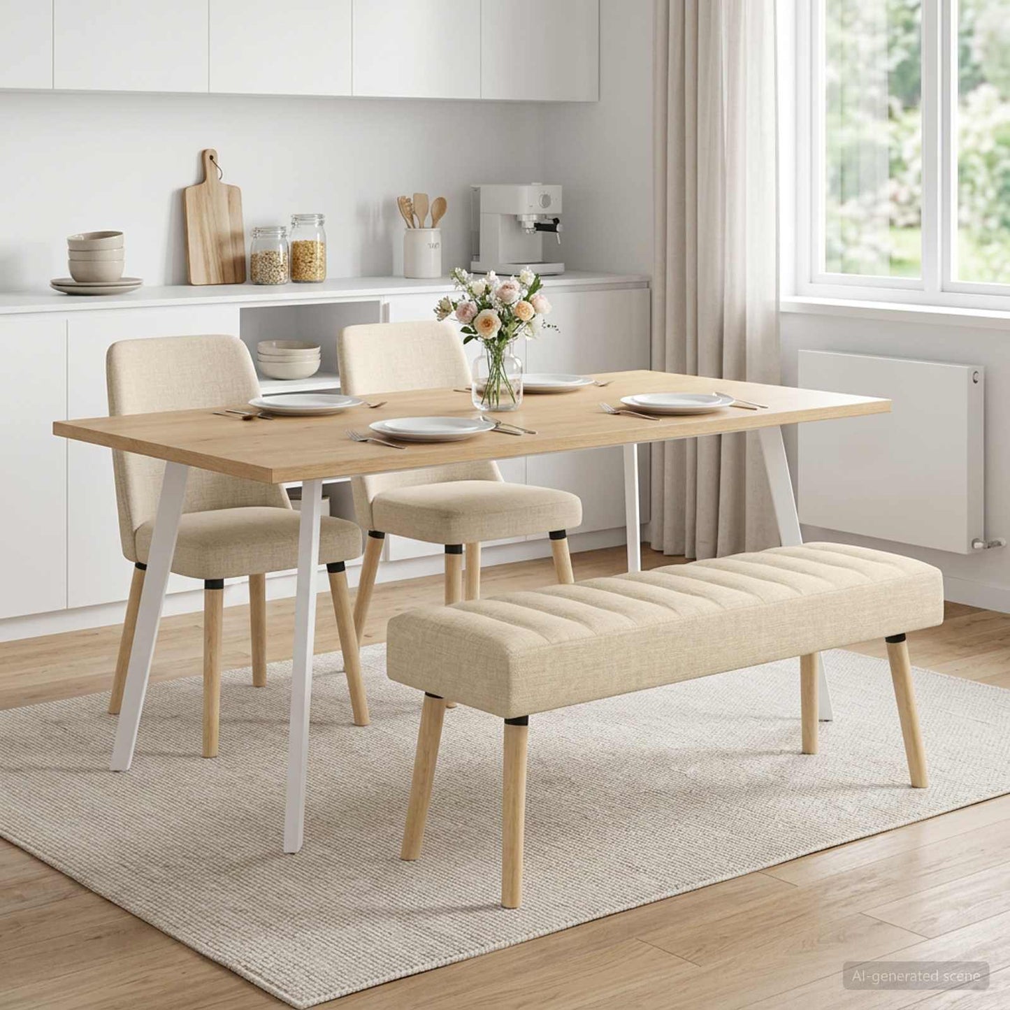 vidaXL Πάγκος με Καναλεύματα Κρεμ 110 x 40 x 46 cm Ύφασμα